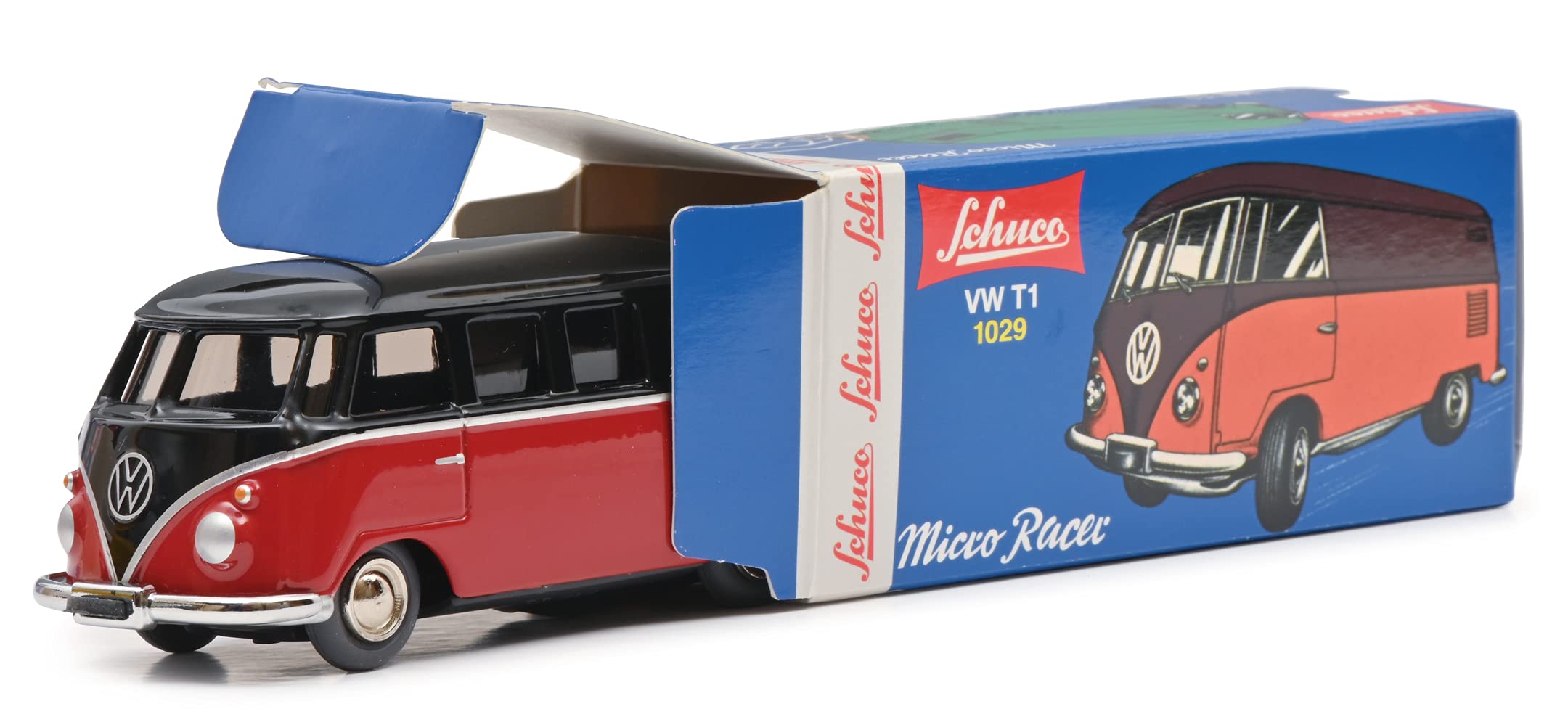 schuco-micro-racer-vw-t1-bus-aufziehwerk-schwarzbraun-rot image 5