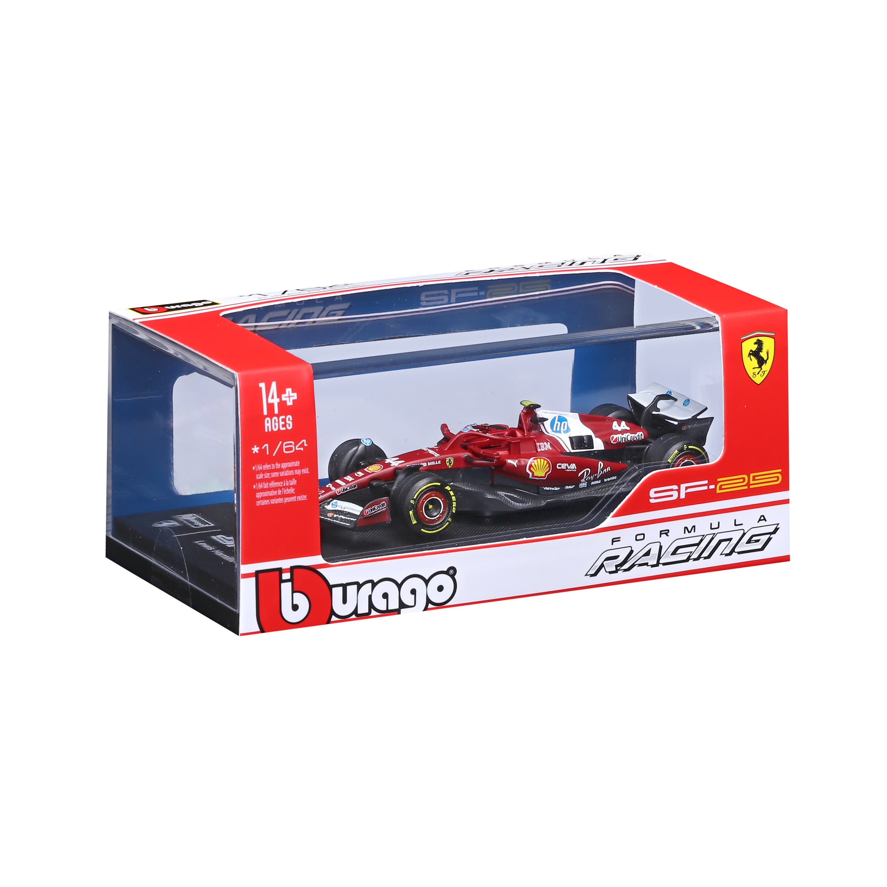 bburago-f1-ferrari-sf-25-hamilton-44-modellauto-1-64-rot-vitrine image 2