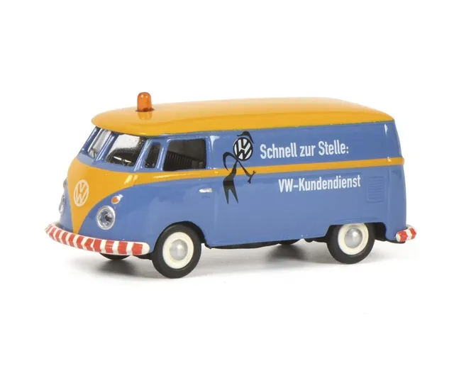 schuco-edition-vw-t1c-kundendienst-modellauto-1-87-blau-orange image 1