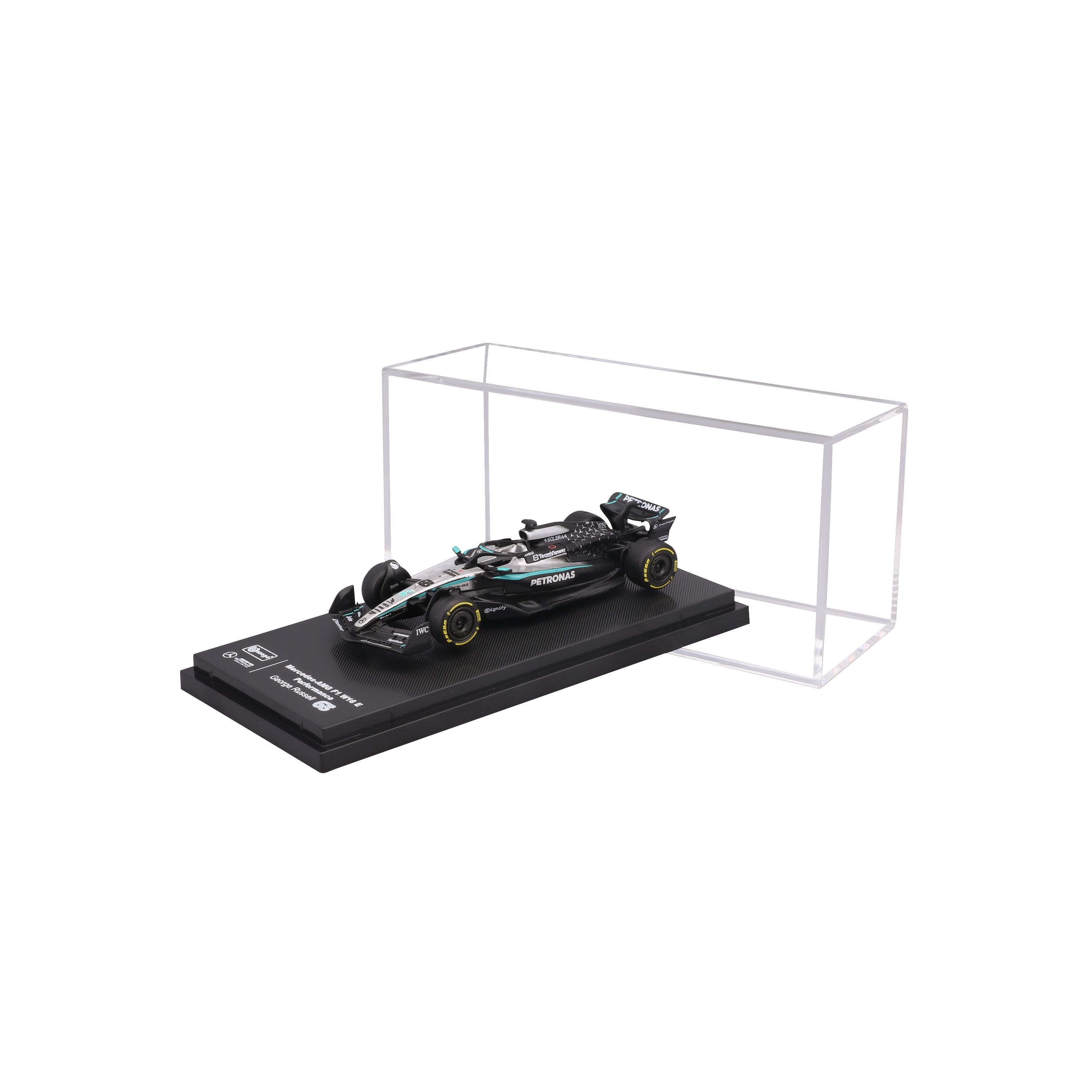 bburago-formula-1-mercedes-amg-w16-63-russell-modellauto-1-64-mit-vitrine image 1