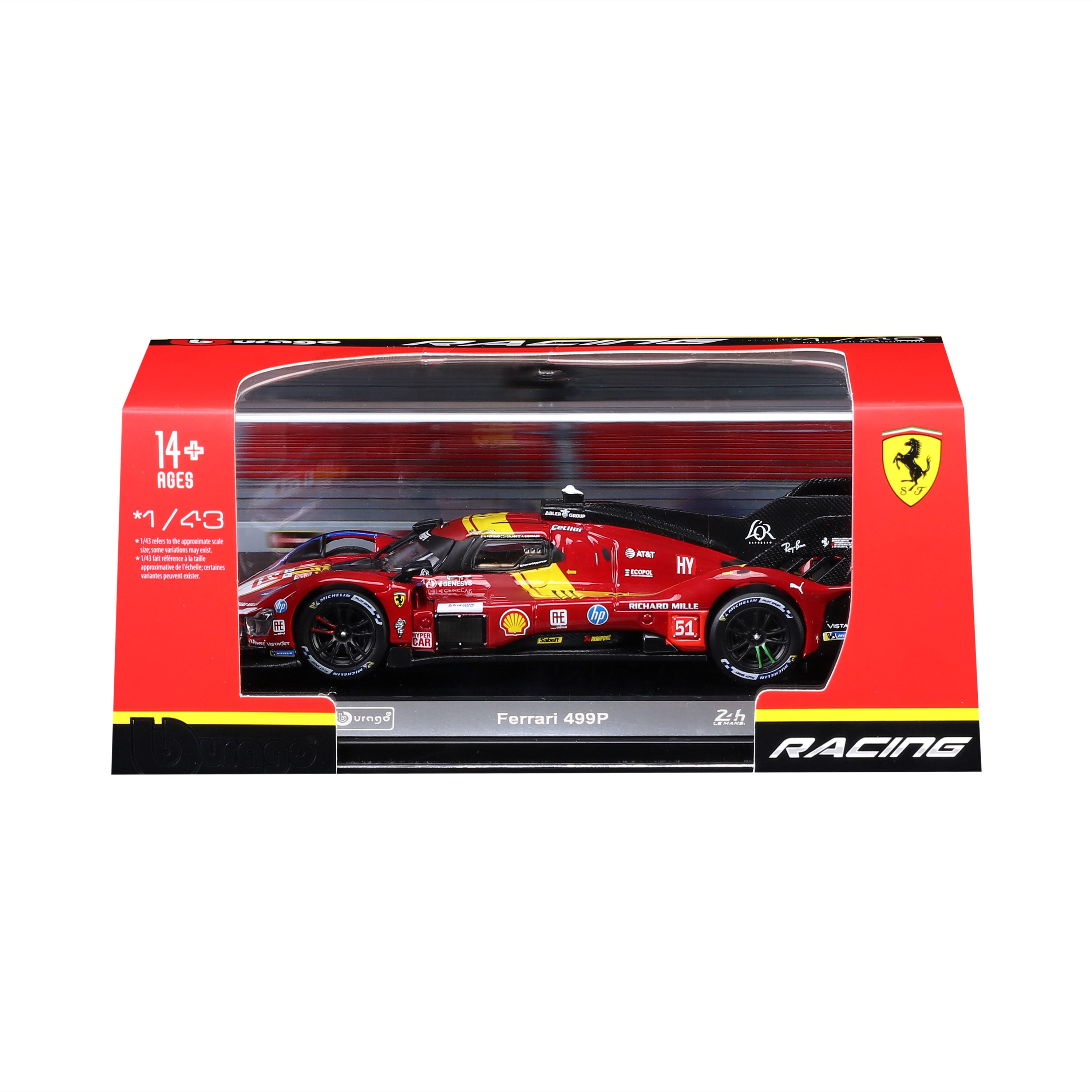 bburago-racing-ferrari-499p-51-modellauto-1-43-mit-vitrine-rot image 8