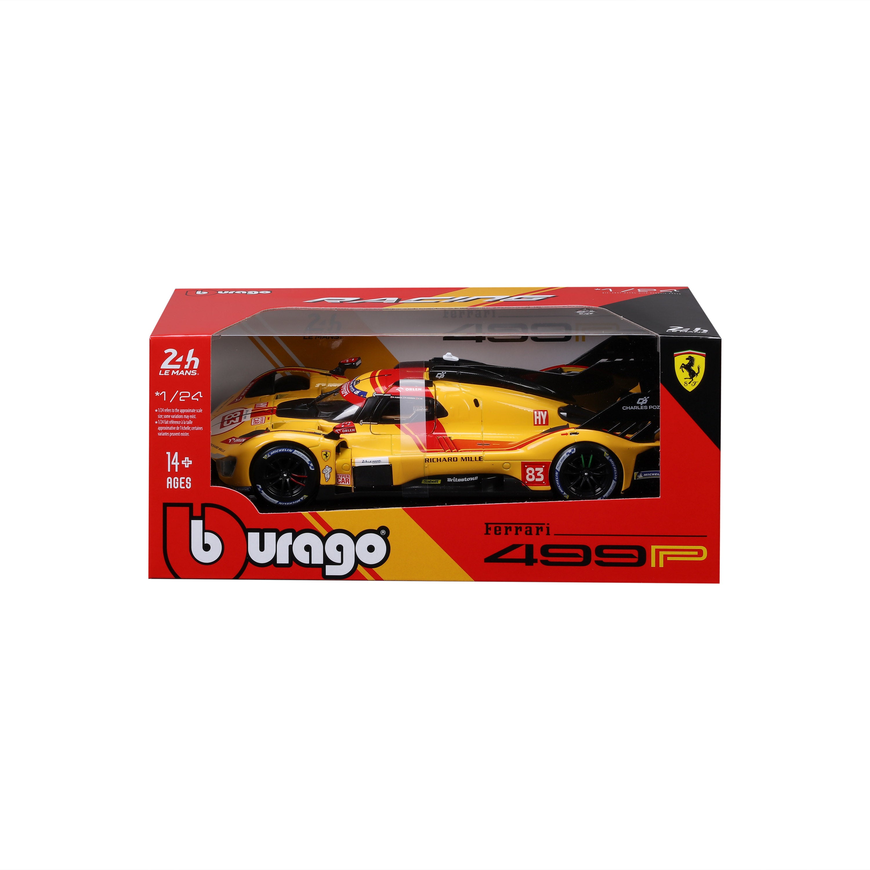 bburago-racing-ferrari-499p-modellauto-1-24-le-mans-nr-83-gelb image 7
