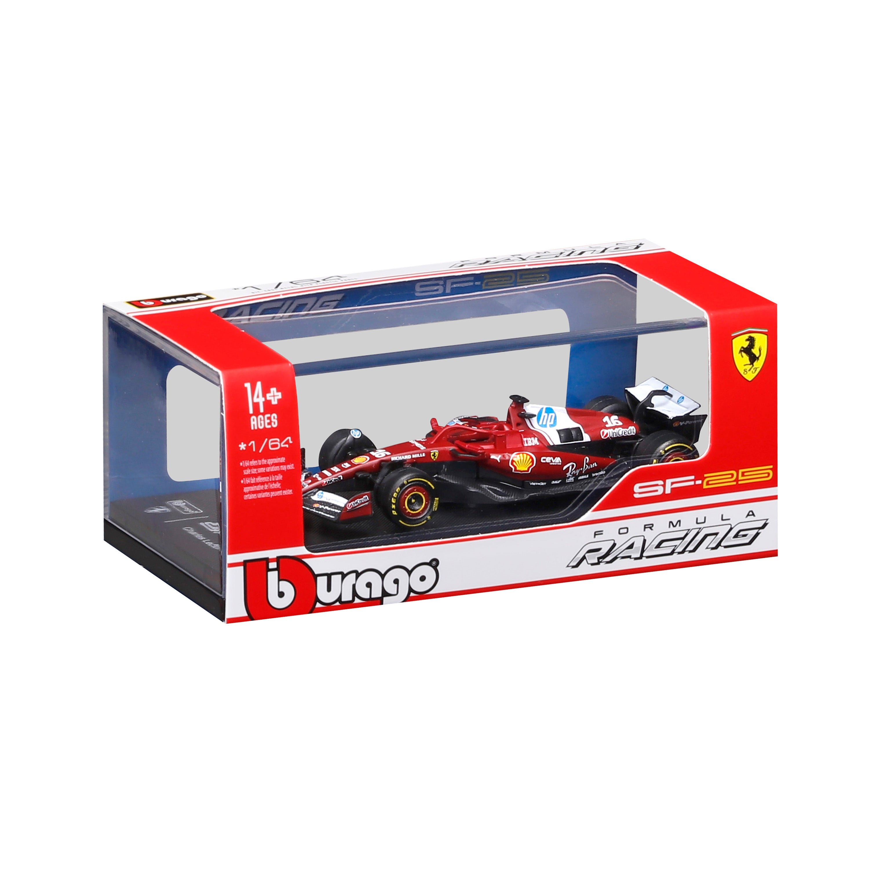 bburago-formula-1-ferrari-sf-25-16-leclerc-modellauto-1-64-mit-vitrine image 2