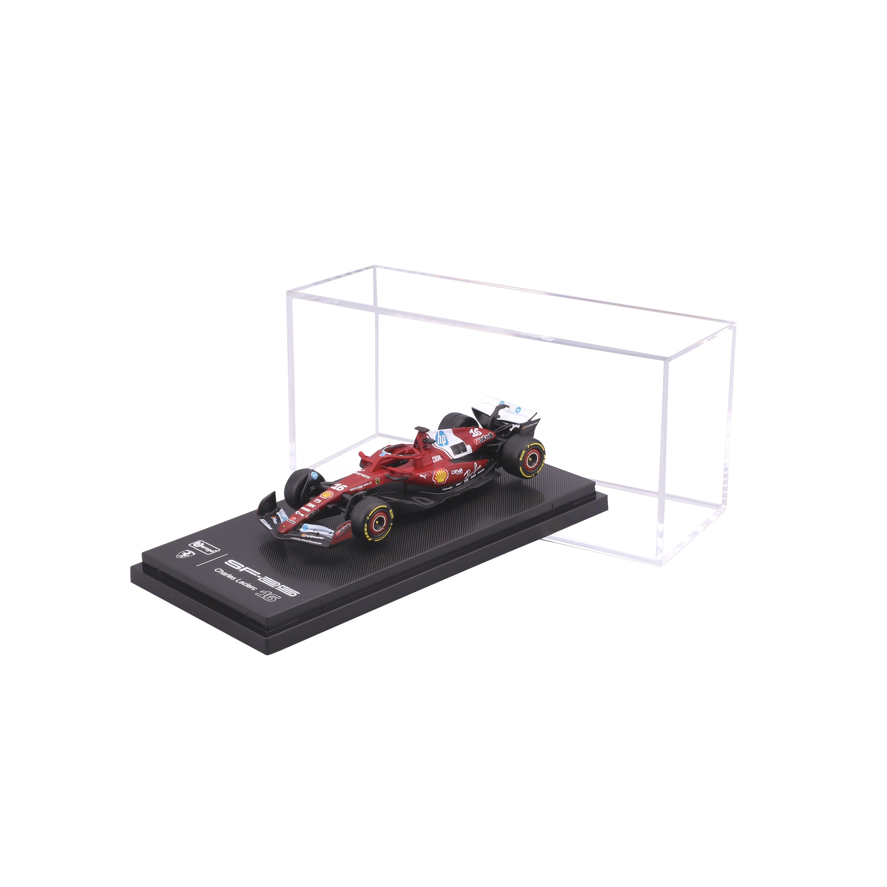 bburago-formula-1-ferrari-sf-25-16-leclerc-modellauto-1-64-mit-vitrine image 1