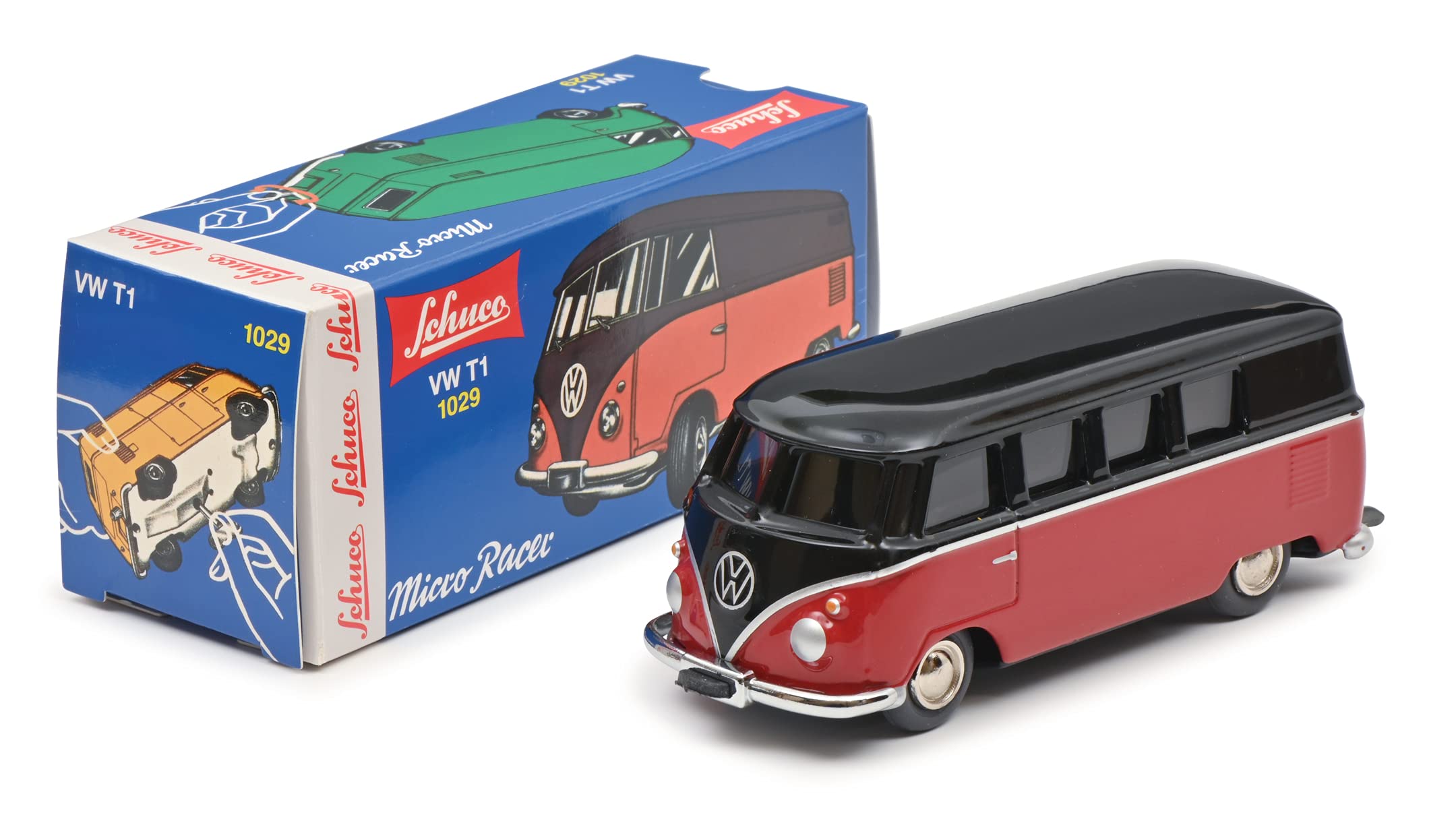 schuco-micro-racer-vw-t1-bus-aufziehwerk-schwarzbraun-rot image 6