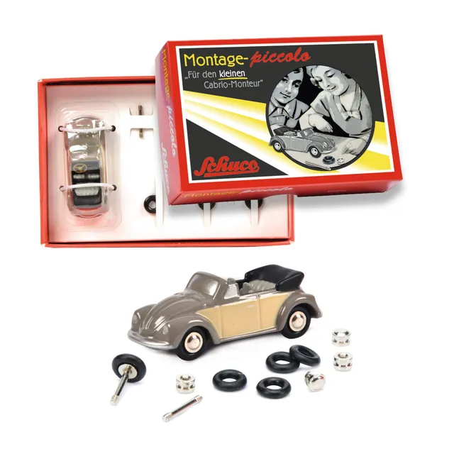 schuco-piccolo-montagekasten-vw-k-fer-cabrio-modellauto-grau-beige image 1
