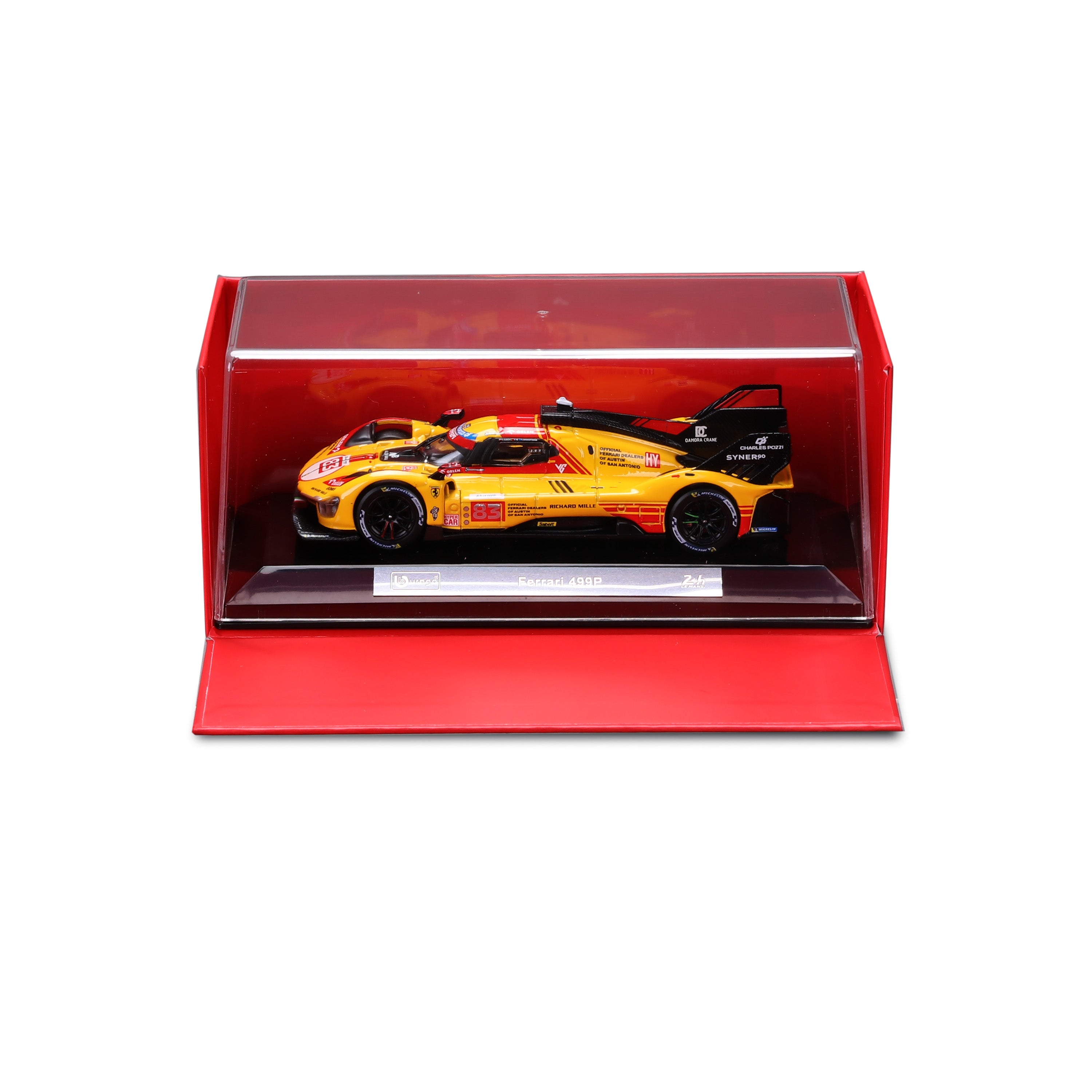 bburago-racing-ferrari-499p-83-modellauto-1-43-mit-vitrine-rot image 2