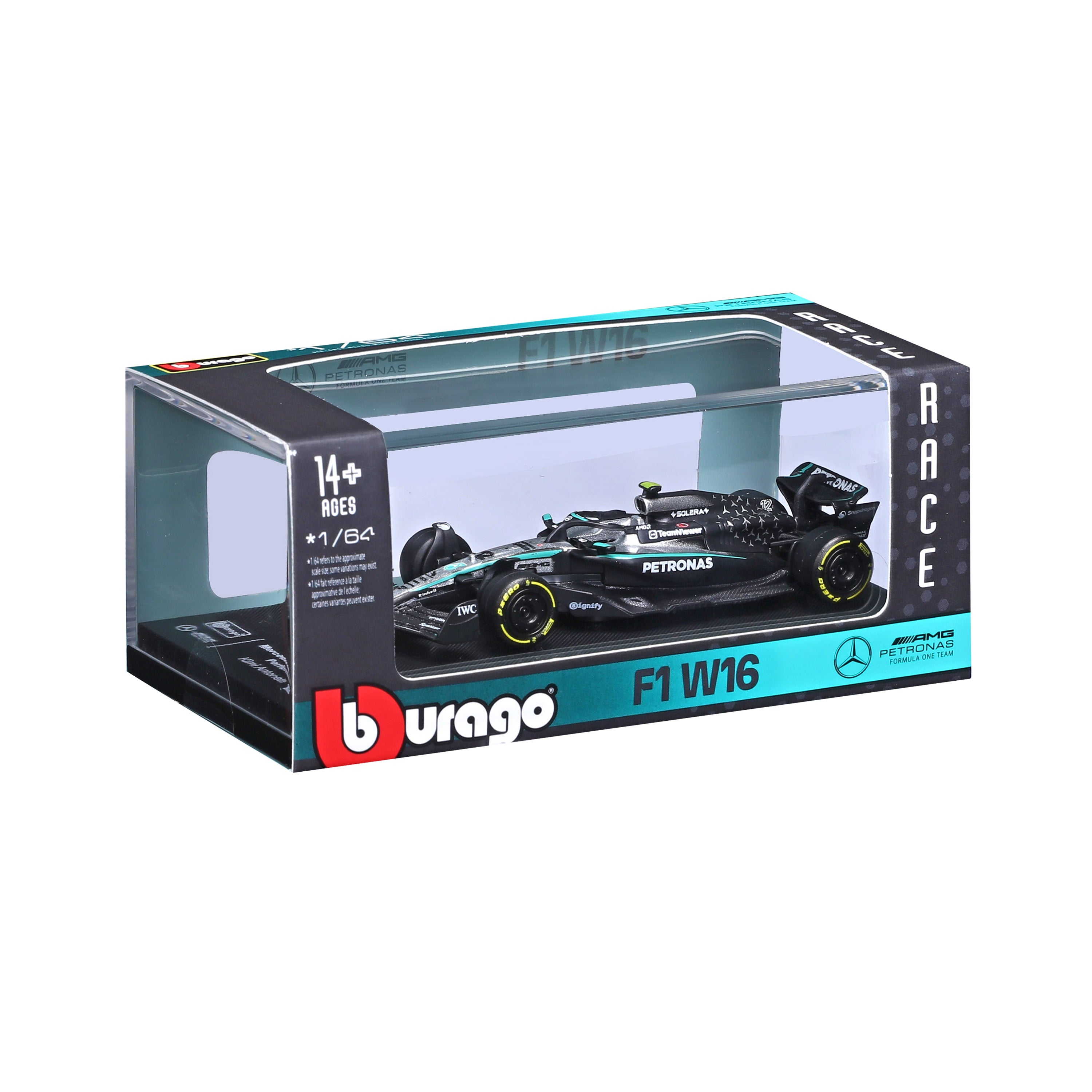 bburago-formula-1-mercedes-amg-w16-antonelli-modellauto-1-64-mit-vitrine image 2