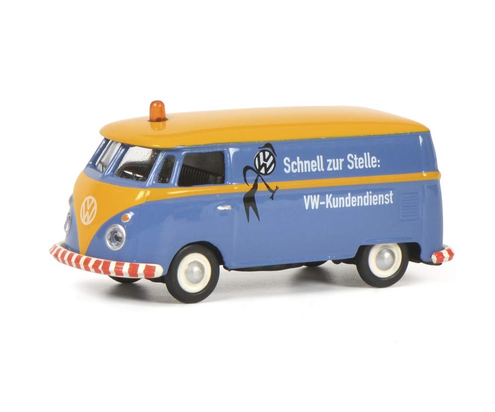 schuco-edition-vw-t1c-kundendienst-modellauto-1-87-blau-orange image 1