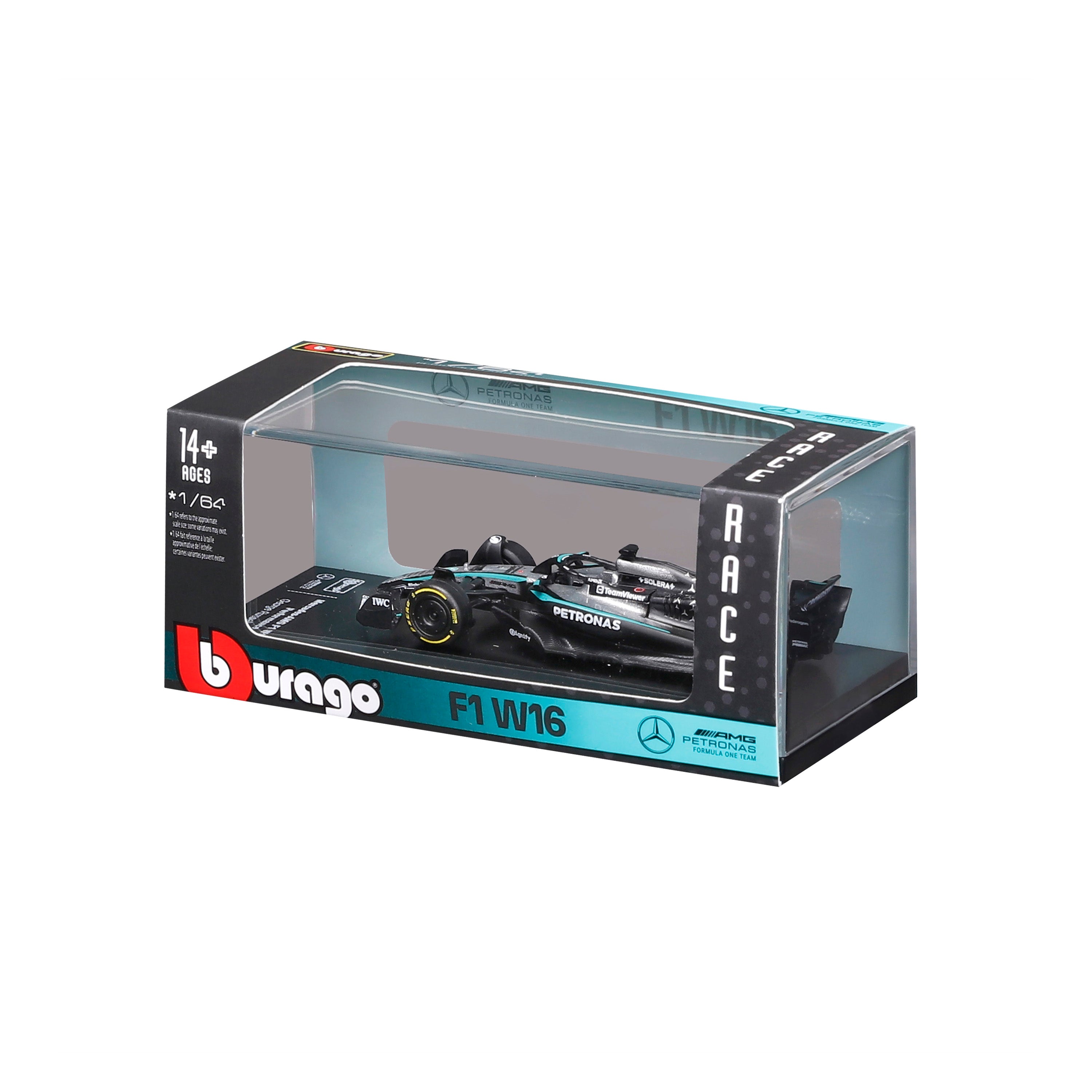 bburago-formula-1-mercedes-amg-w16-63-russell-modellauto-1-64-mit-vitrine image 8