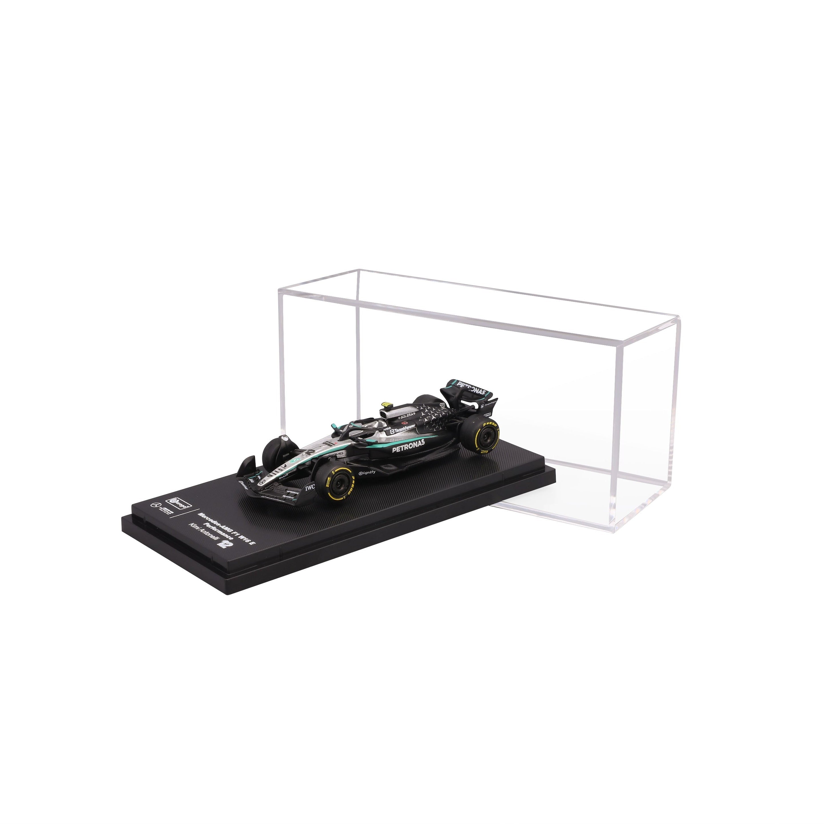 bburago-formula-1-mercedes-amg-w16-antonelli-modellauto-1-64-mit-vitrine image 1