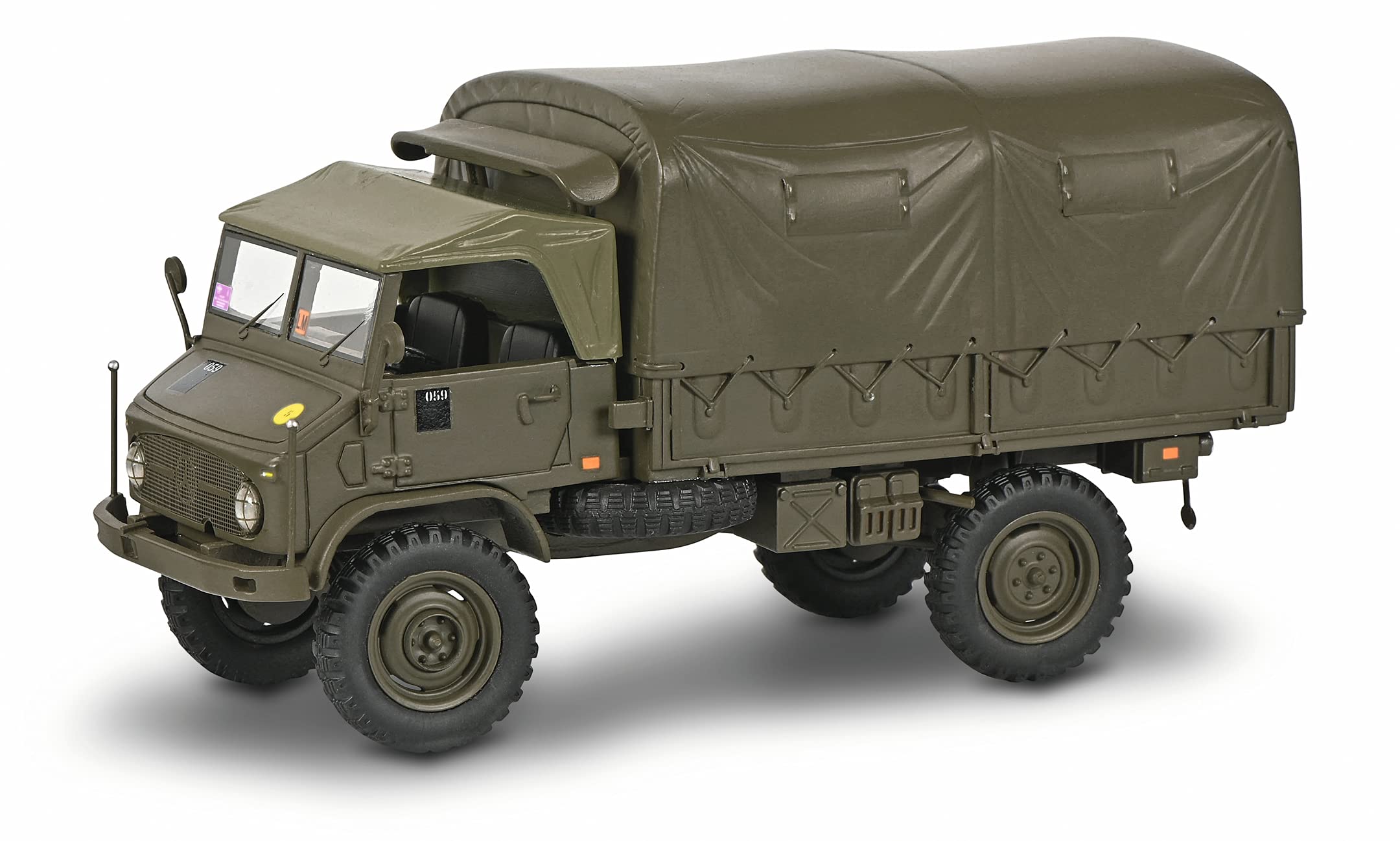schuco-pro-r35-unimog-404-s-pritsche-plane-modellauto-1-35-oliv image 1