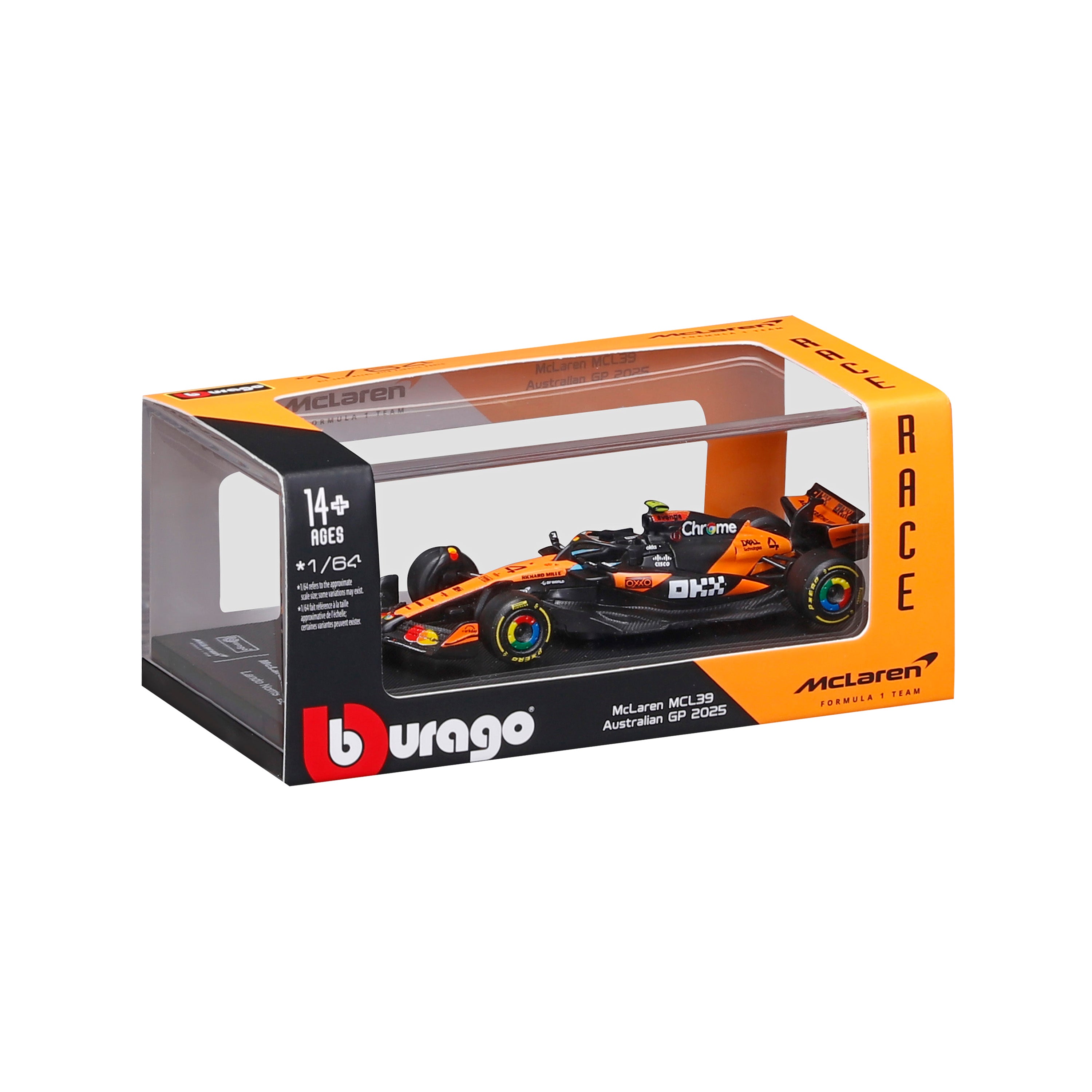 bburago-formula-1-mclaren-mcl39-4-norris-modellauto-1-64-mit-vitrine image 2