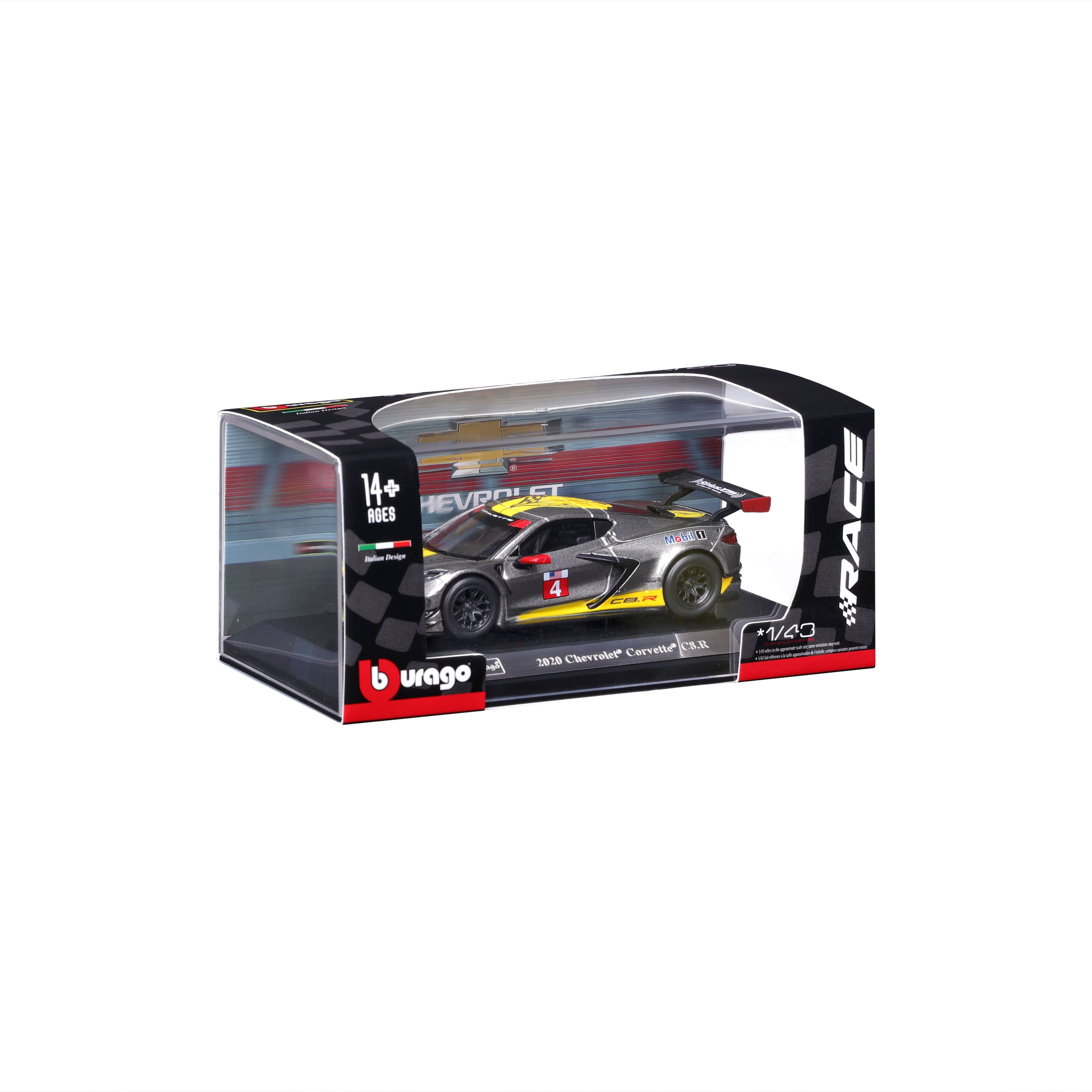 bburago-racing-corvette-c8-r-2020-modellauto-1-43-grau-mit-vitrine image 2