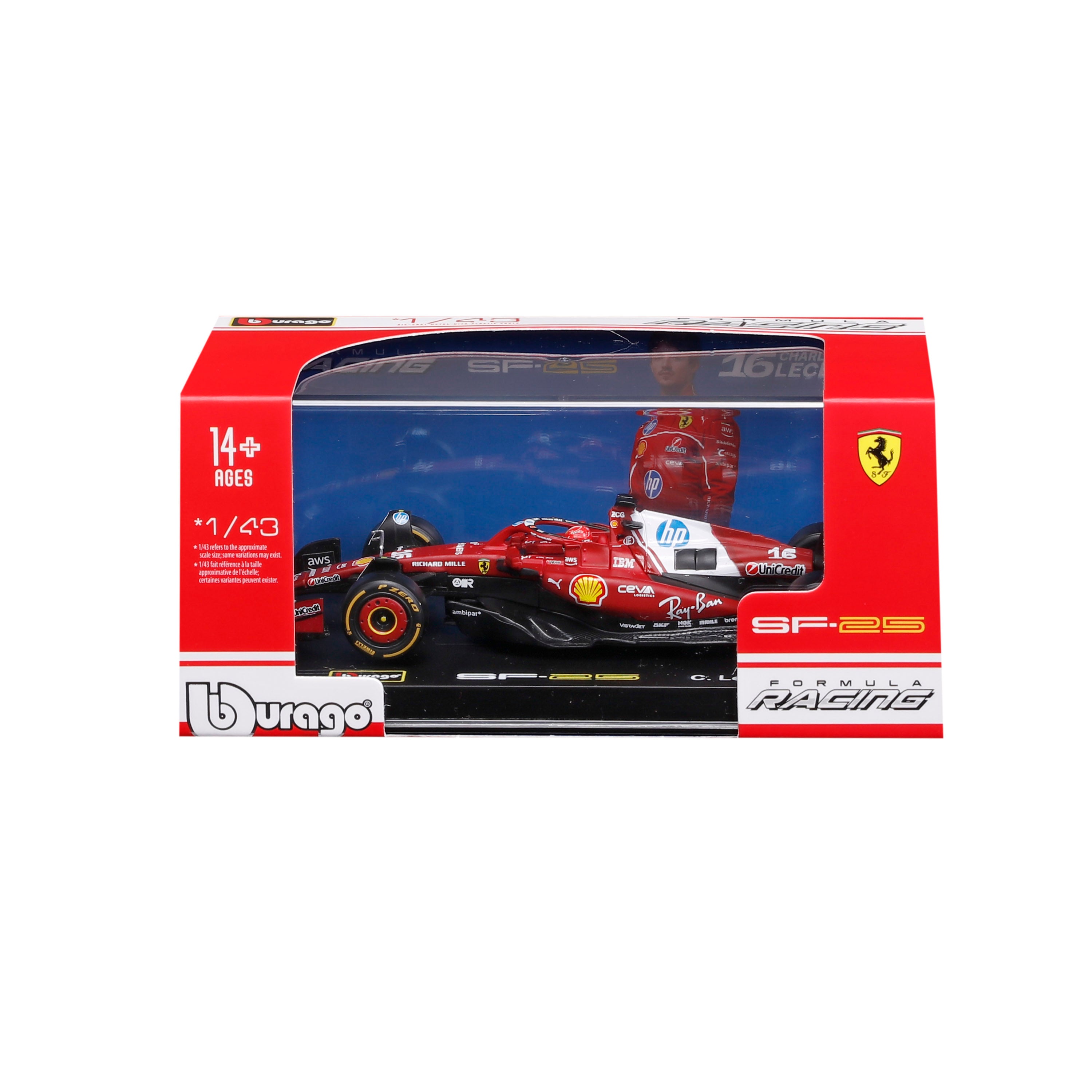 bburago-f1-ferrari-sf-25-16-modellauto-1-43-leclerc-vitrine image 2