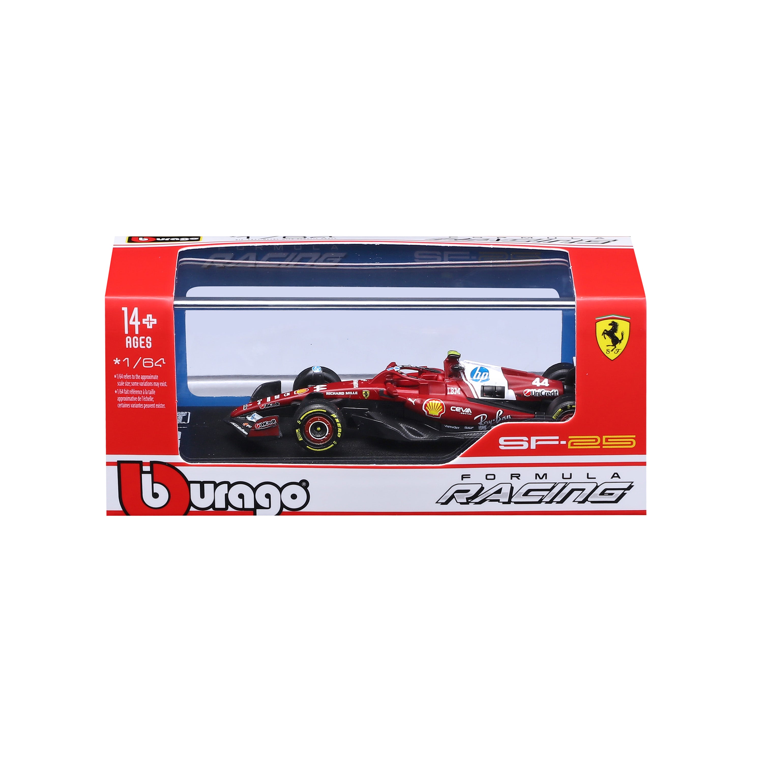 bburago-f1-ferrari-sf-25-hamilton-44-modellauto-1-64-rot-vitrine image 7