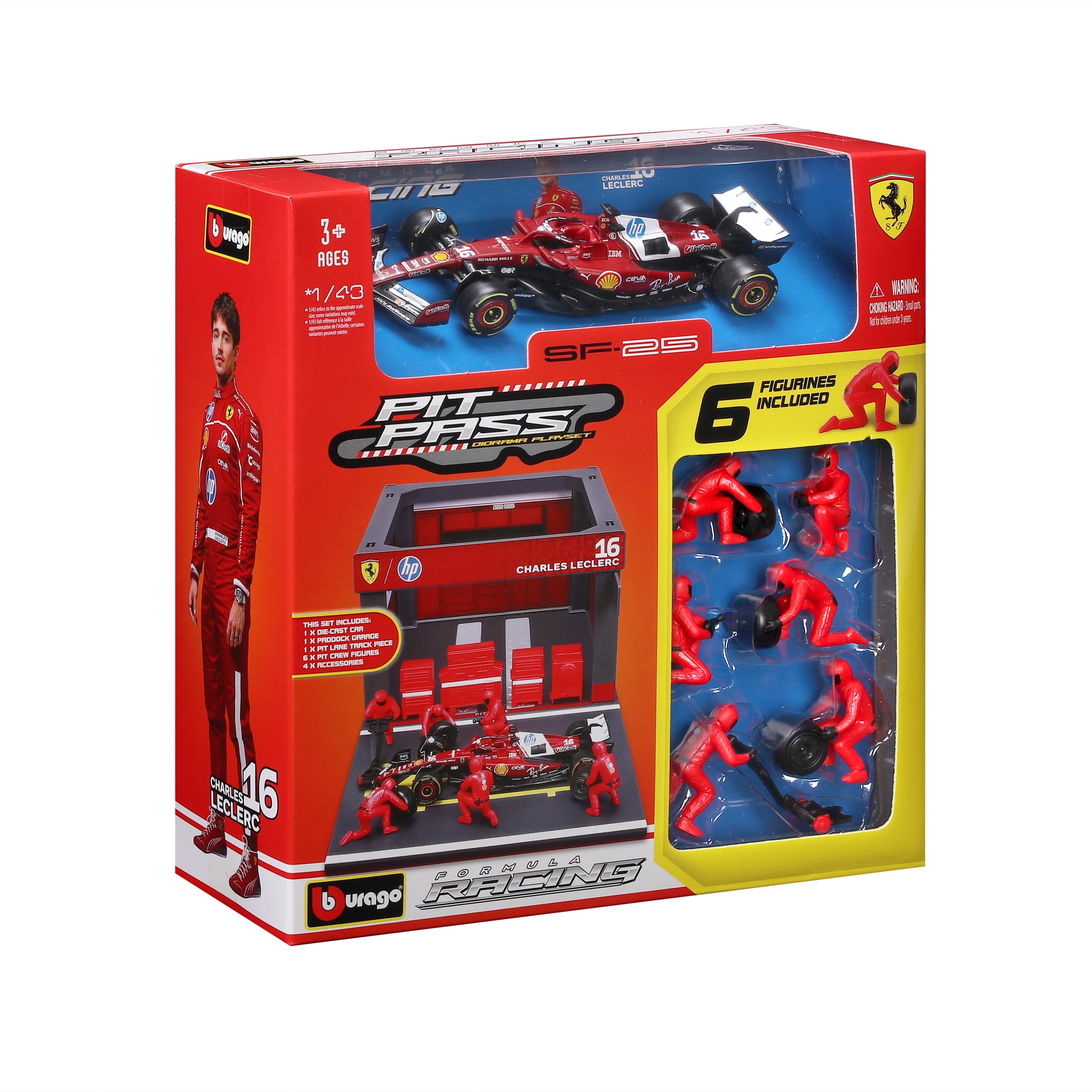bburago-formula-1-ferrari-sf-25-leclerc-16-boxenstopp-set-1-43 image 2