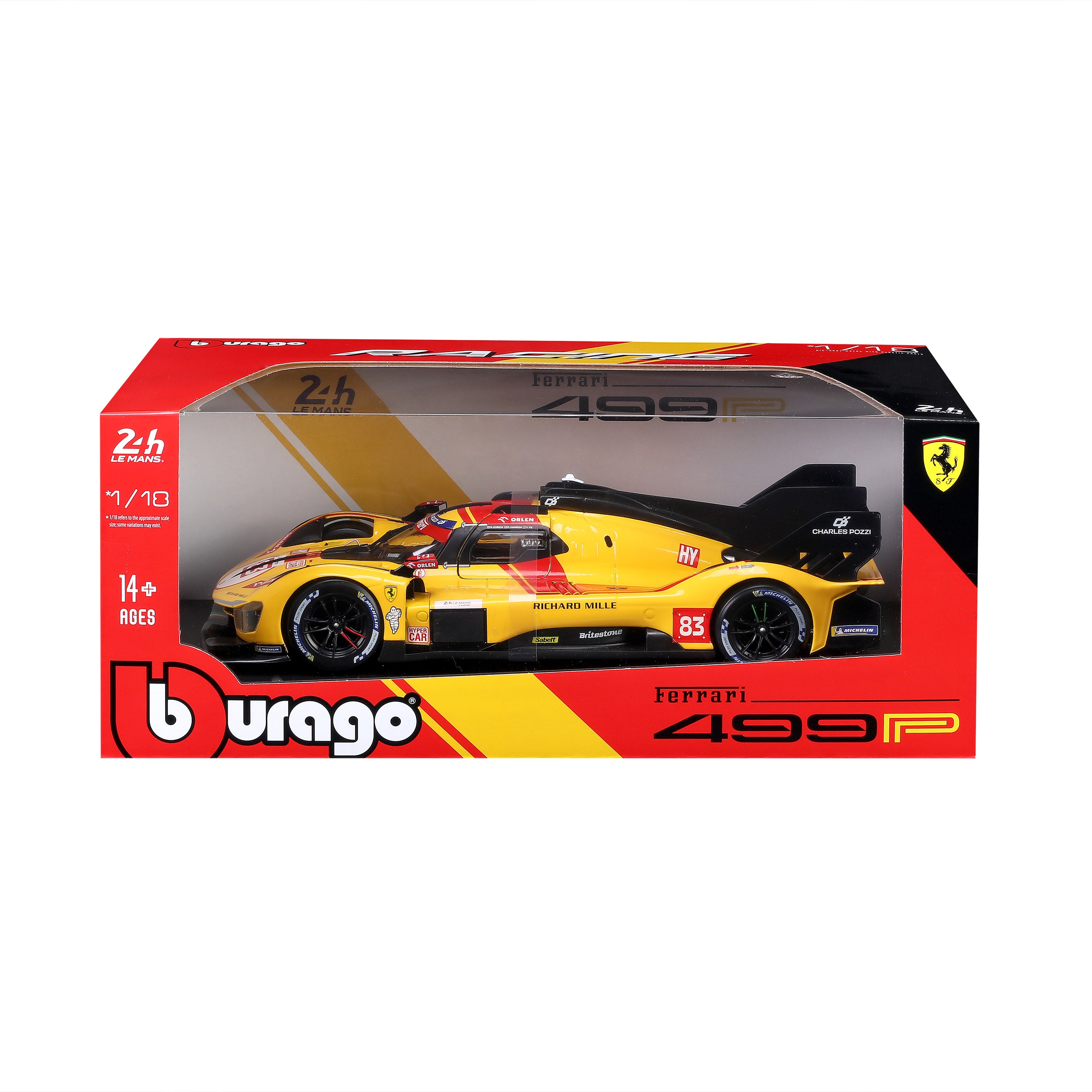 bburago-racing-ferrari-499p-83-modellauto-1-18-hypercar-gelb image 7