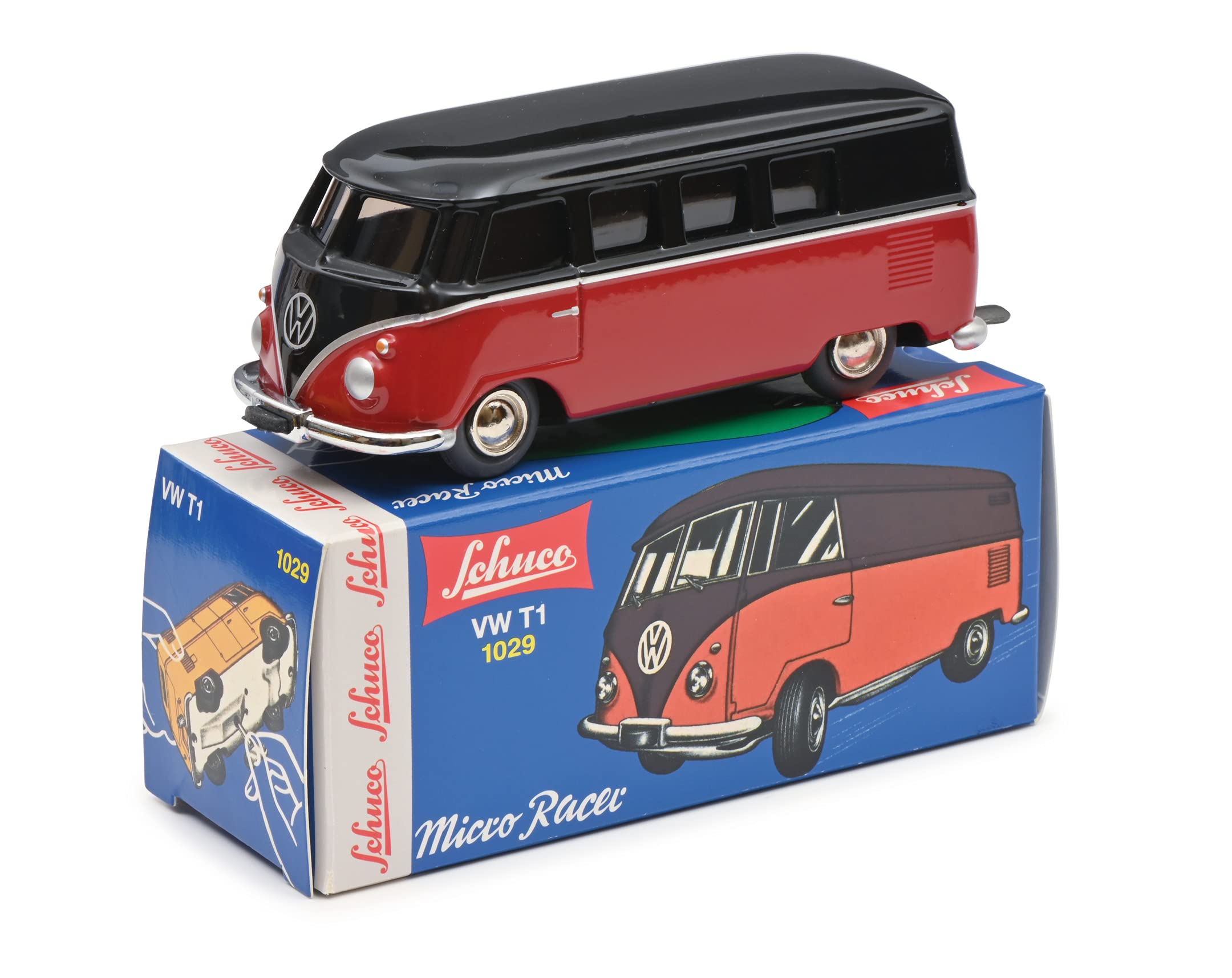 schuco-micro-racer-vw-t1-bus-aufziehwerk-schwarzbraun-rot image 1