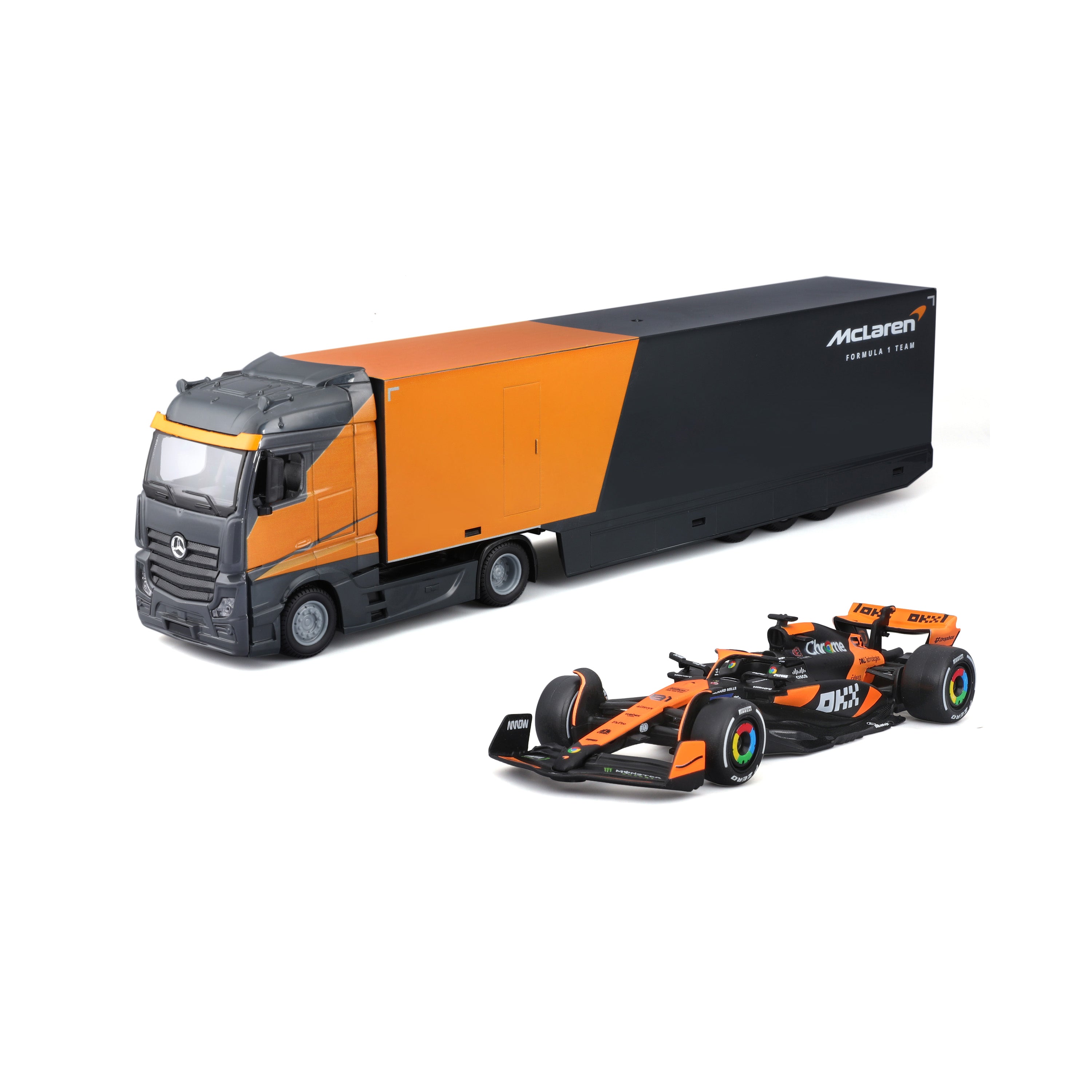bburago-f1-mercedes-truck-mclaren-mcl38-set-1-43-norris image 1