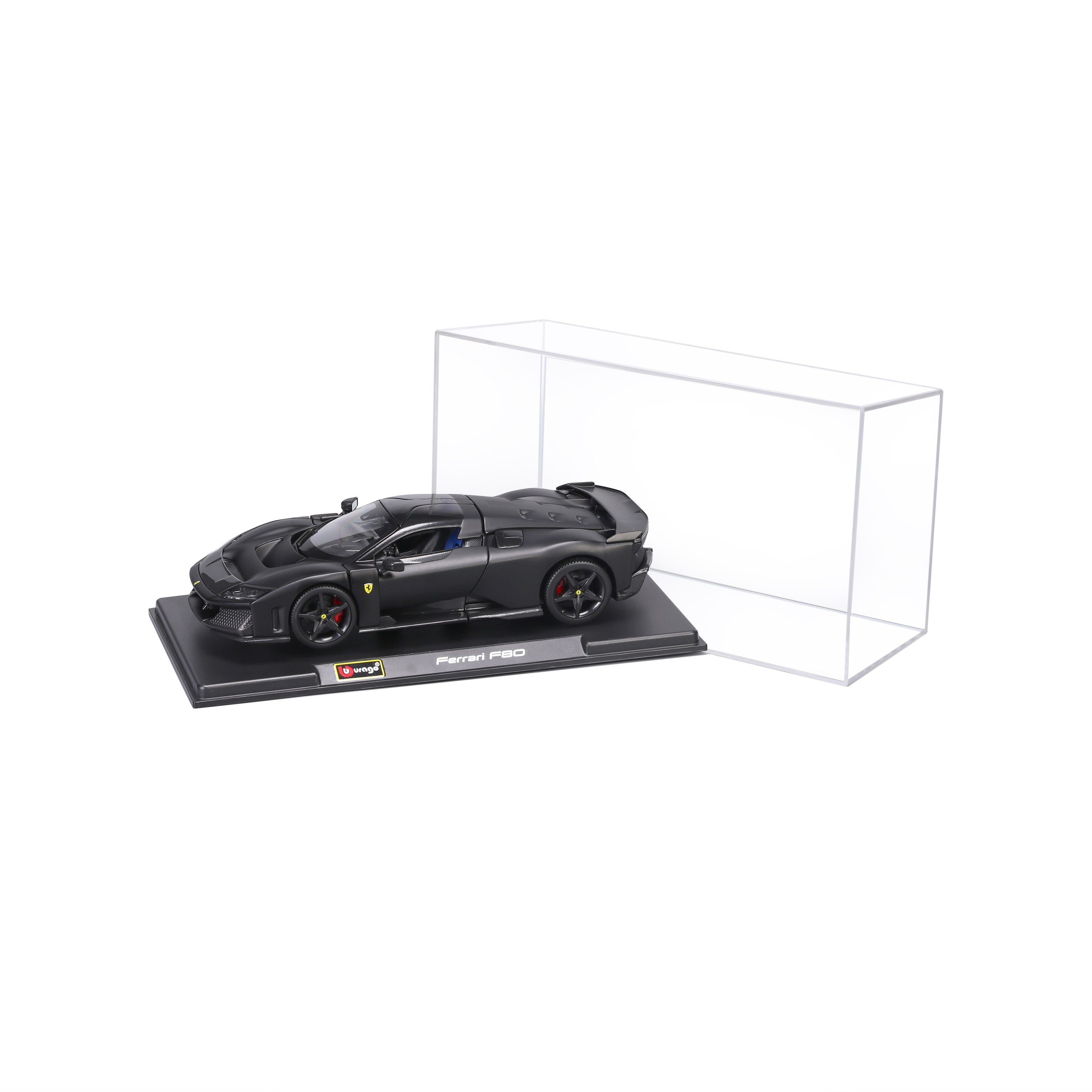 bburago-street-cars-ferrari-f80-modellauto-1-24-schwarz-matt-mit-vitrine image 1