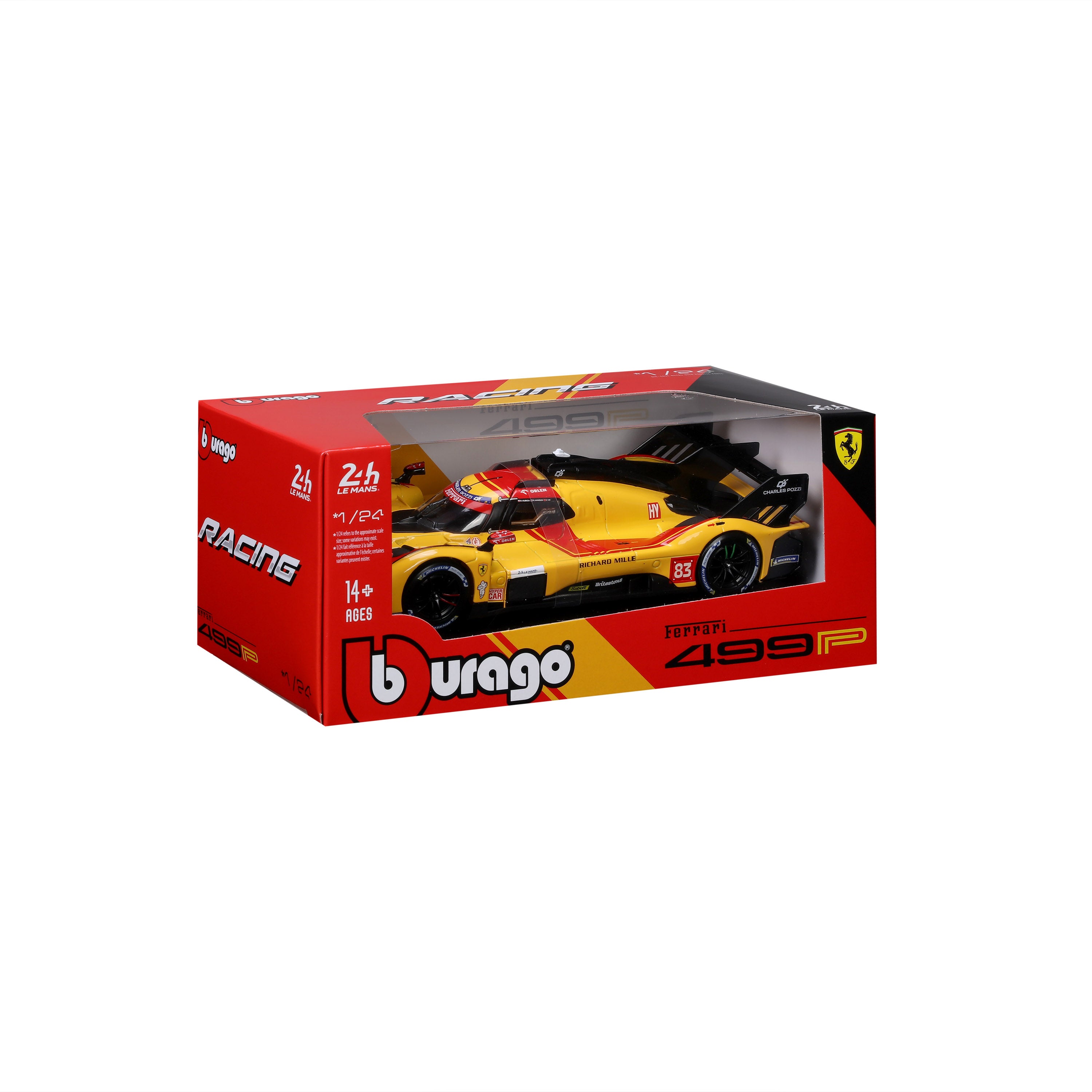 bburago-racing-ferrari-499p-modellauto-1-24-le-mans-nr-83-gelb image 2