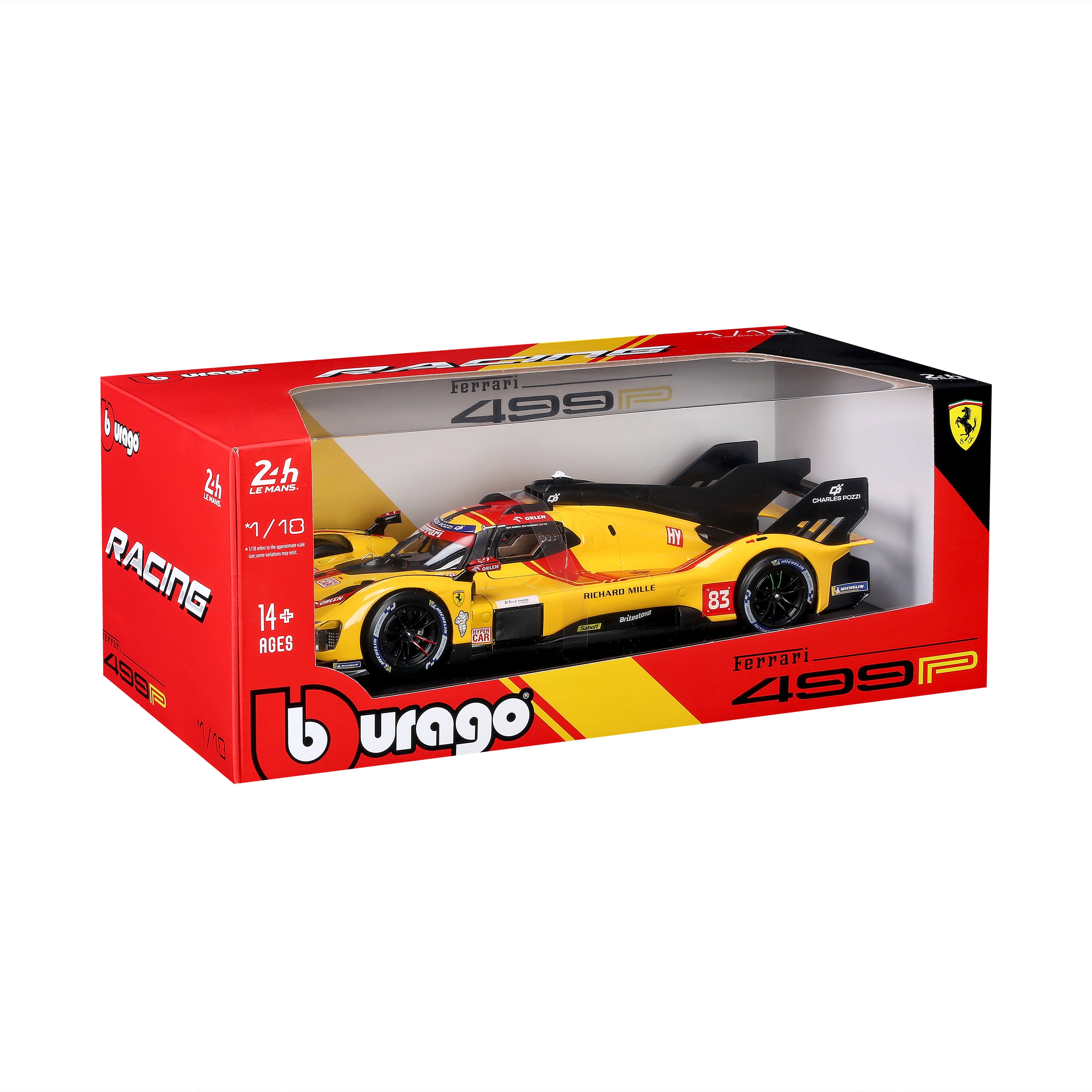bburago-racing-ferrari-499p-83-modellauto-1-18-hypercar-gelb image 2
