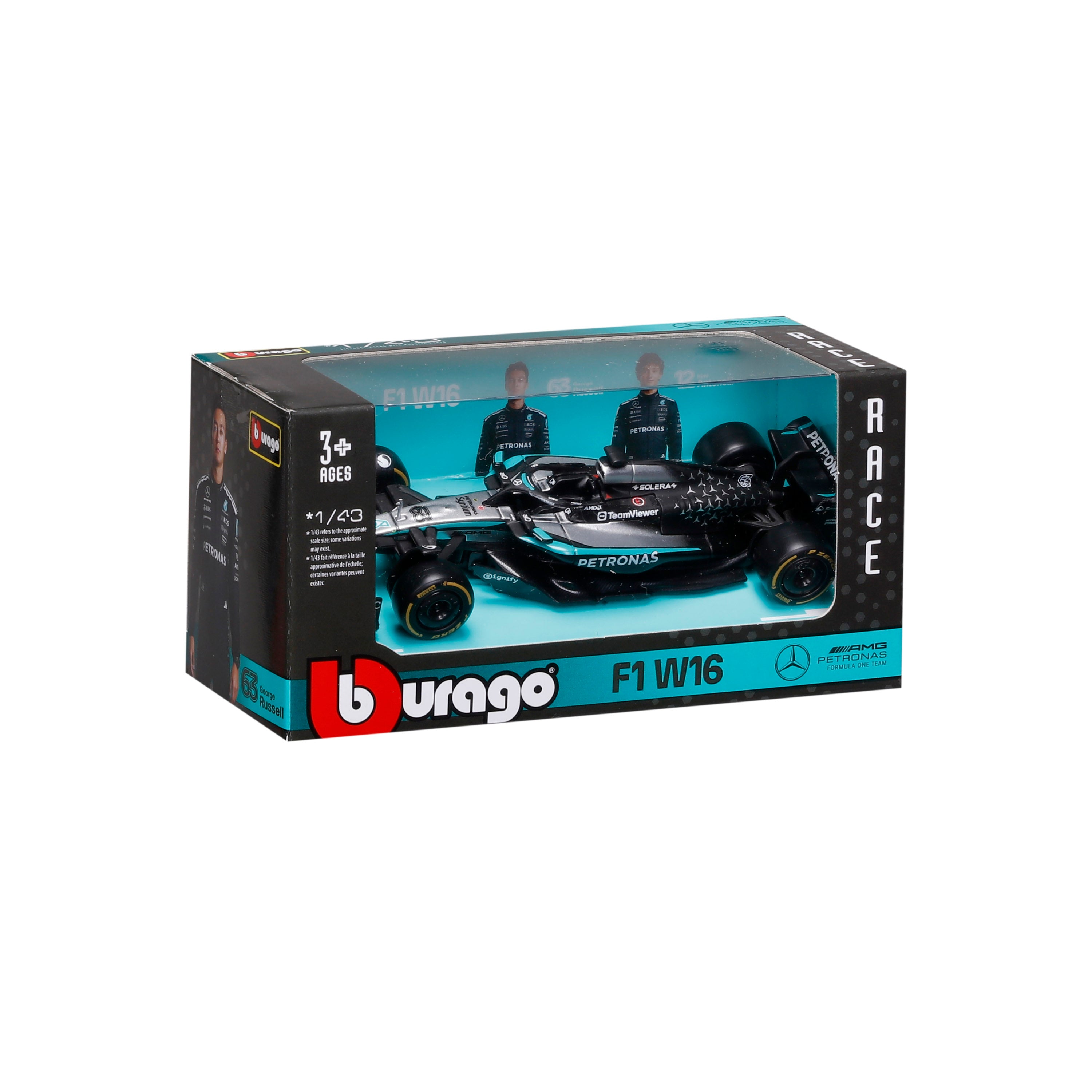 bburago-formula-1-mercedes-w16-63-russell-modellauto-1-43-silber image 2