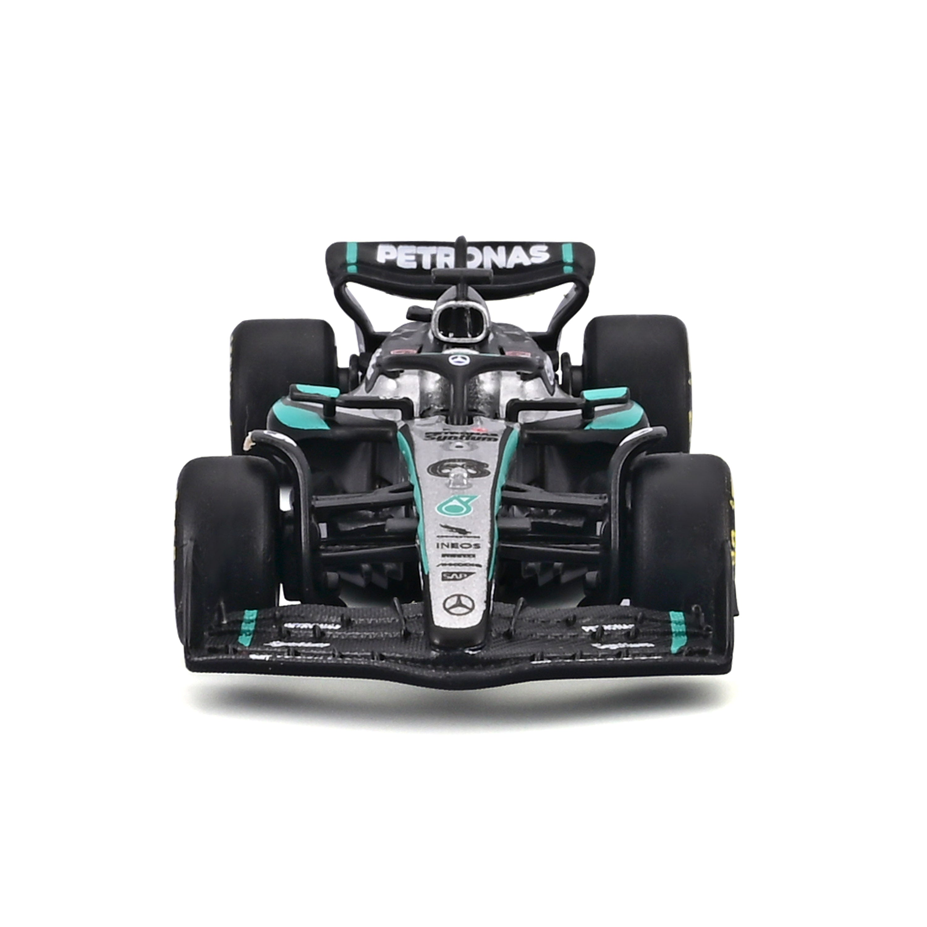 bburago-formula-1-mercedes-amg-w16-63-russell-modellauto-1-64-mit-vitrine image 3