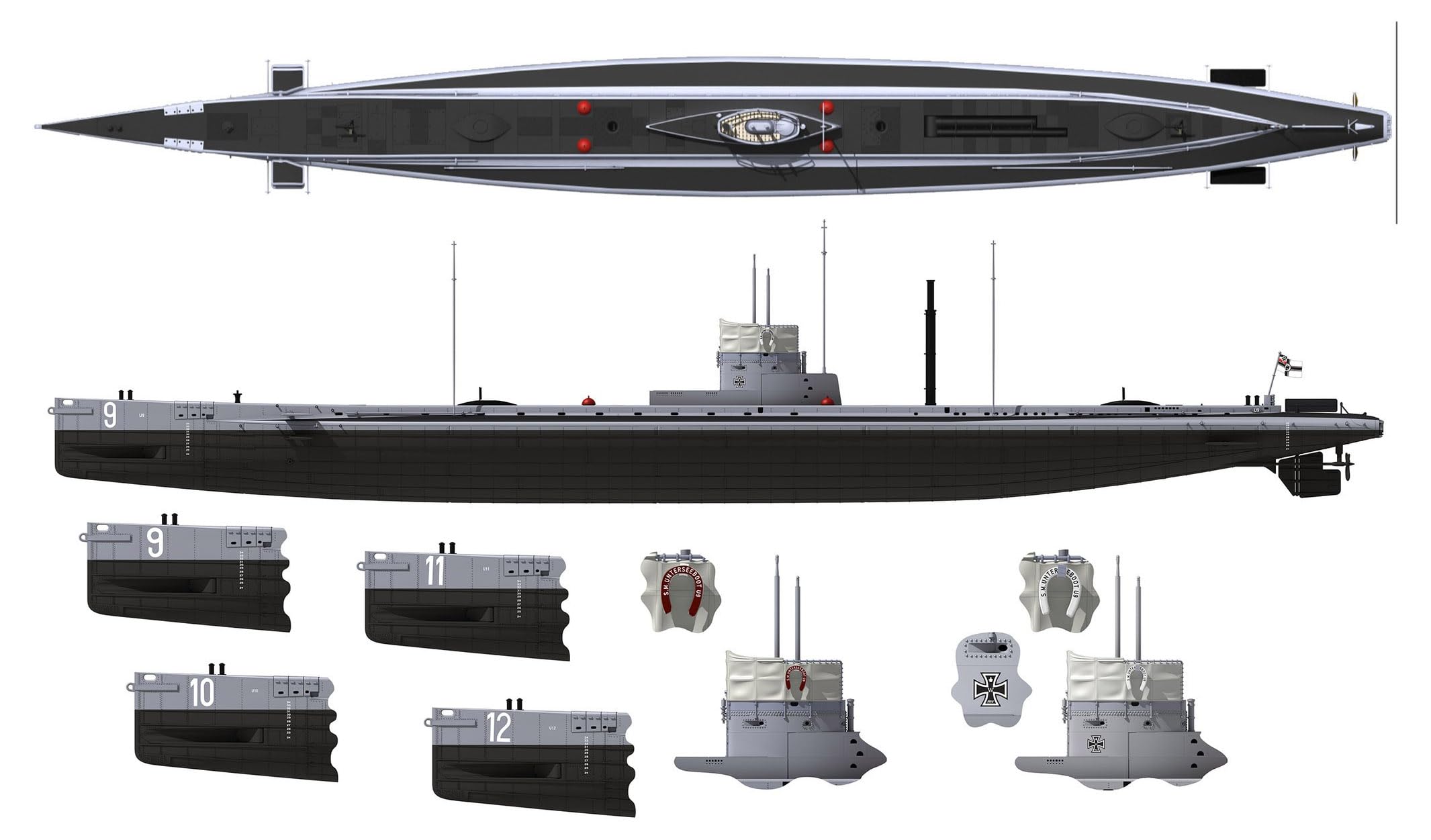 das-werk-s-m-u-9-u-boot-modellbausatz-1-72-80-cm image 2