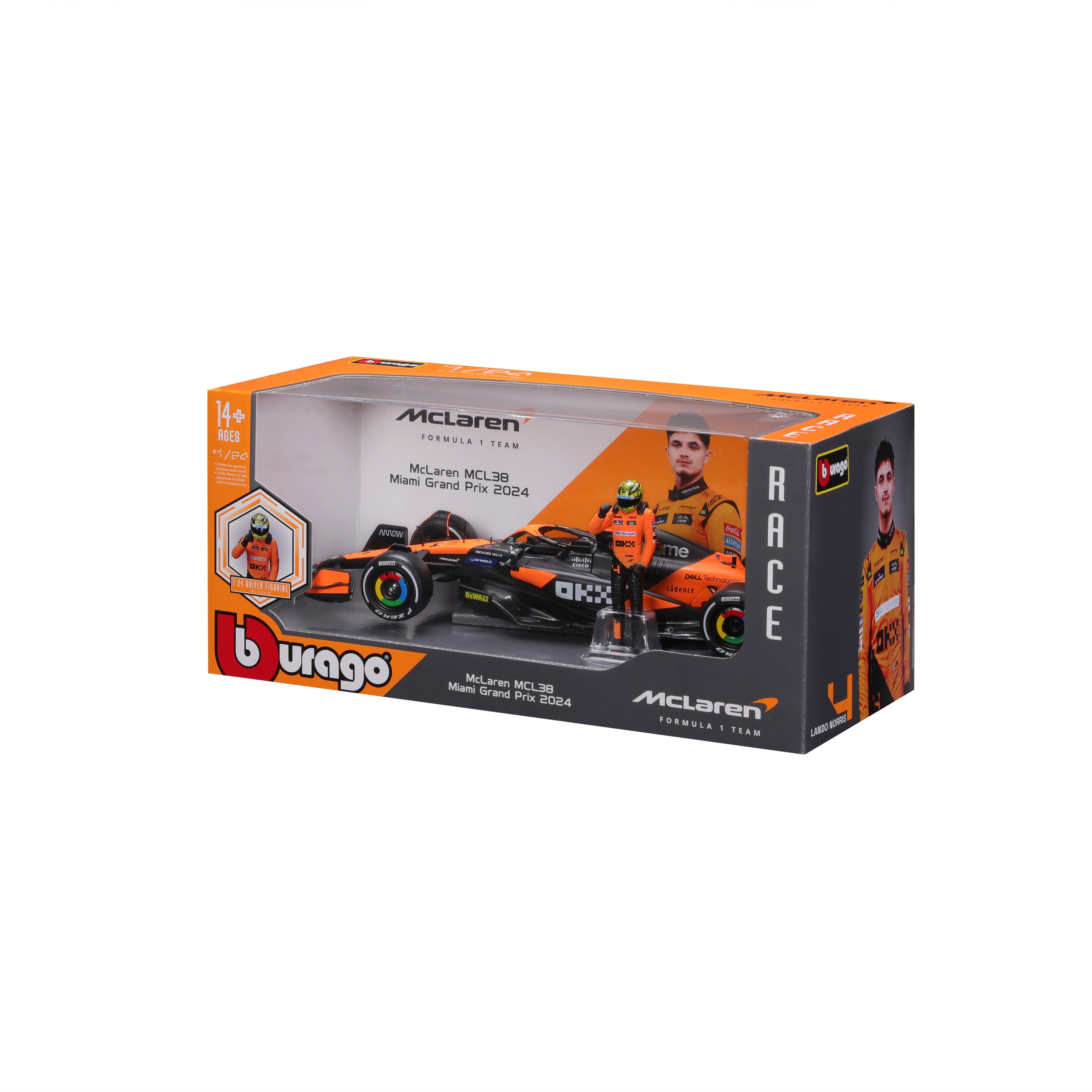 bburago-f1-mclaren-mcl38-norris-4-modellauto-1-24-papaya-mit-fahrer image 2