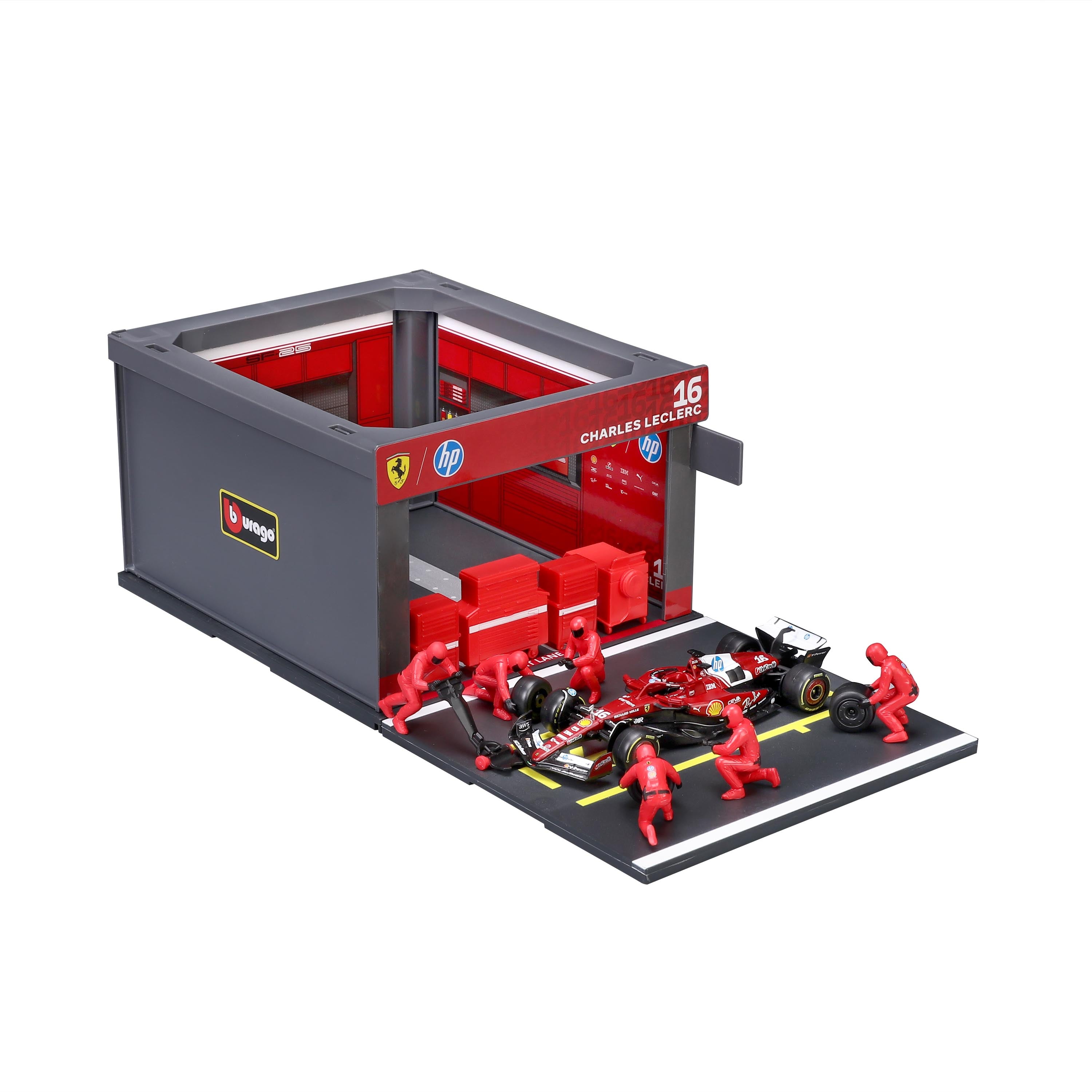 bburago-formula-1-ferrari-sf-25-leclerc-16-boxenstopp-set-1-43 image 4
