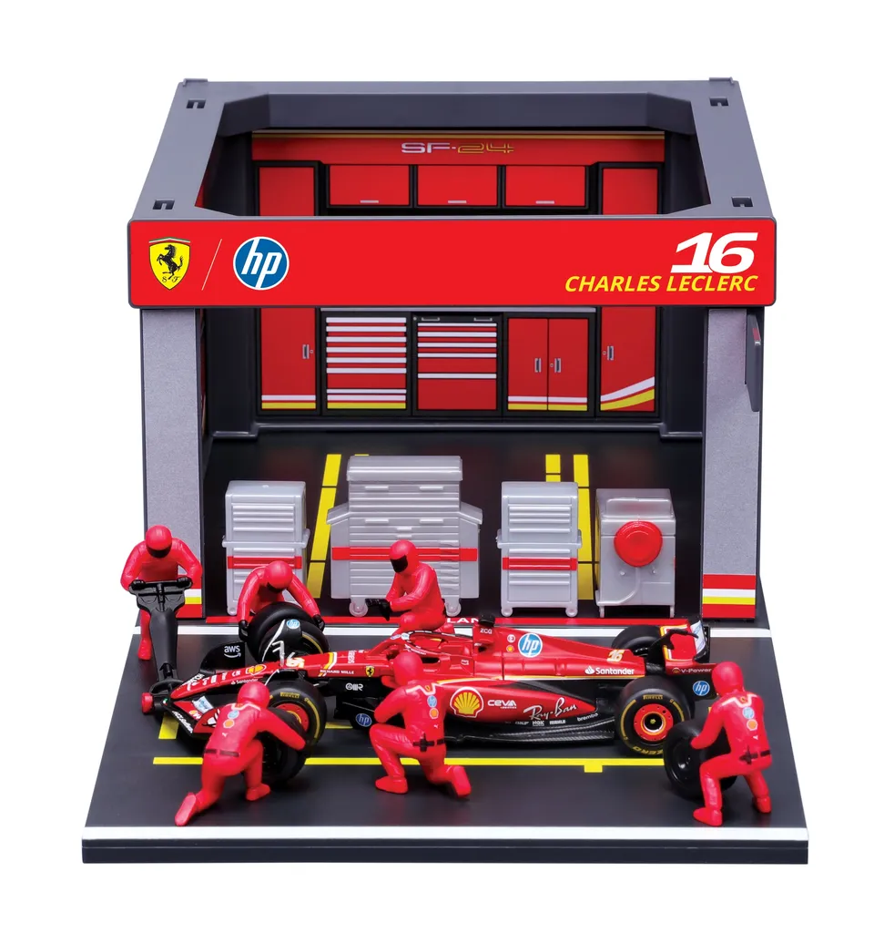 bburago-formula-1-ferrari-sf-24-pit-stop-set-1-43-leclerc image 1