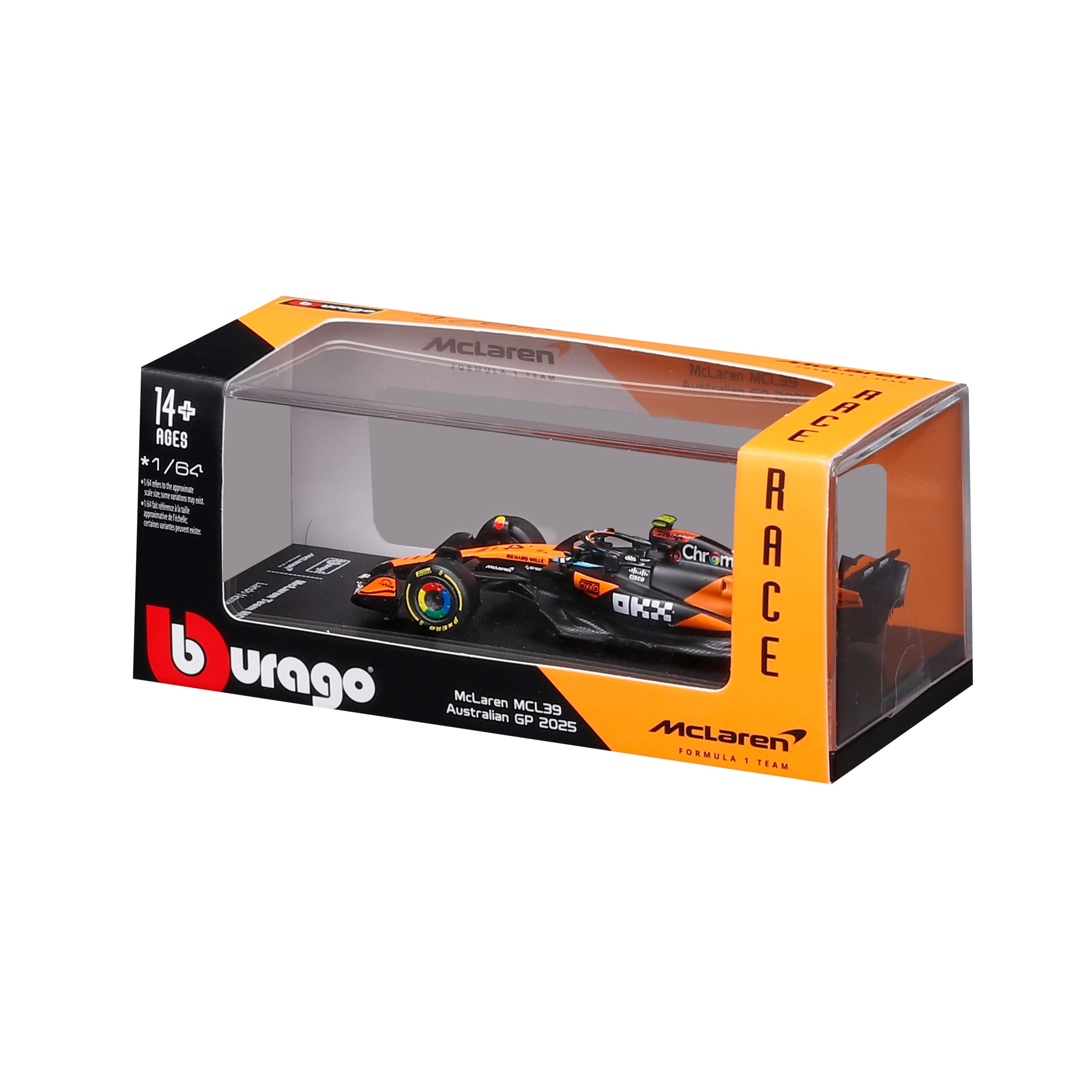 bburago-formula-1-mclaren-mcl39-4-norris-modellauto-1-64-mit-vitrine image 8