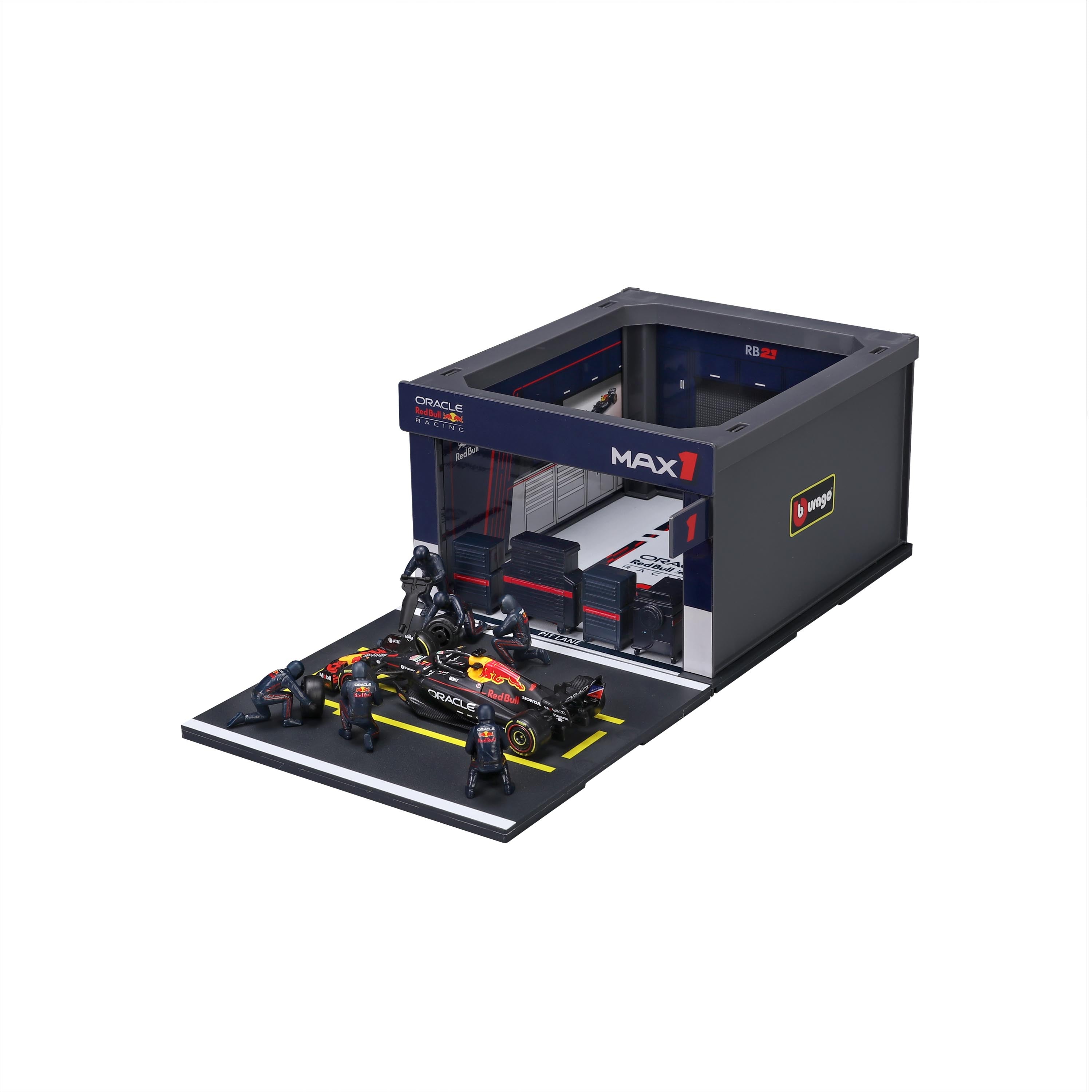 bburago-formula-1-red-bull-rb21-verstappen-pit-stop-diorama-1-43 image 1