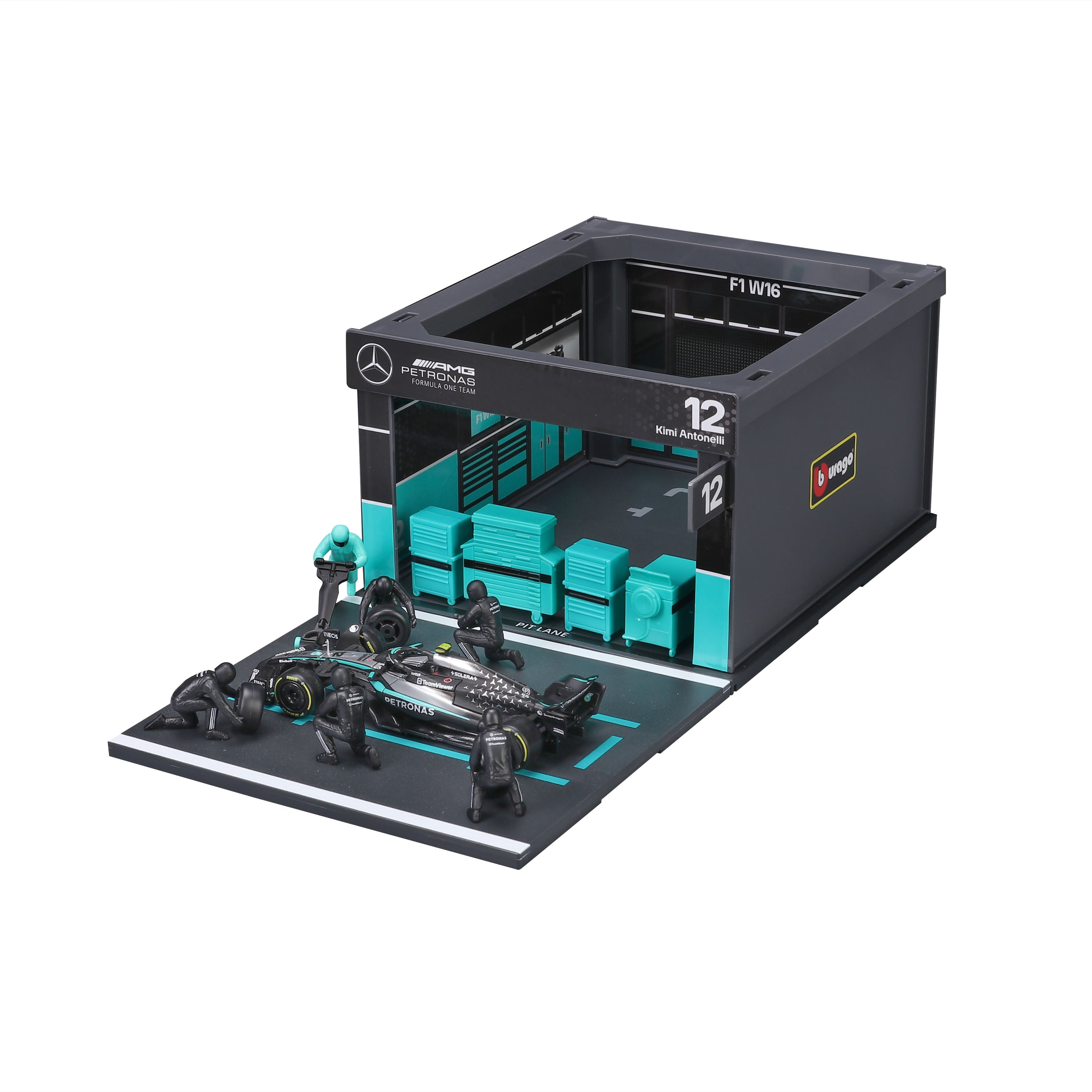 bburago-f1-pit-stop-mercedes-amg16-12-modellauto-1-43-set image 1