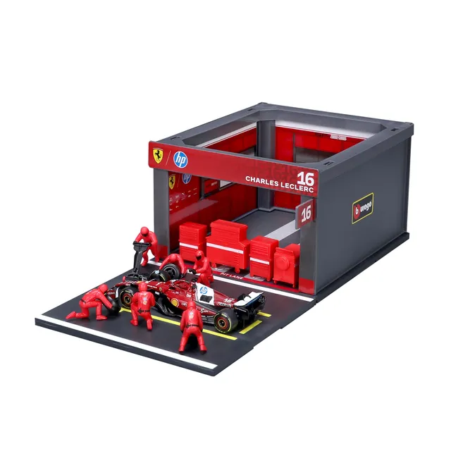 bburago-formula-1-ferrari-sf-25-leclerc-16-boxenstopp-set-1-43 image 1