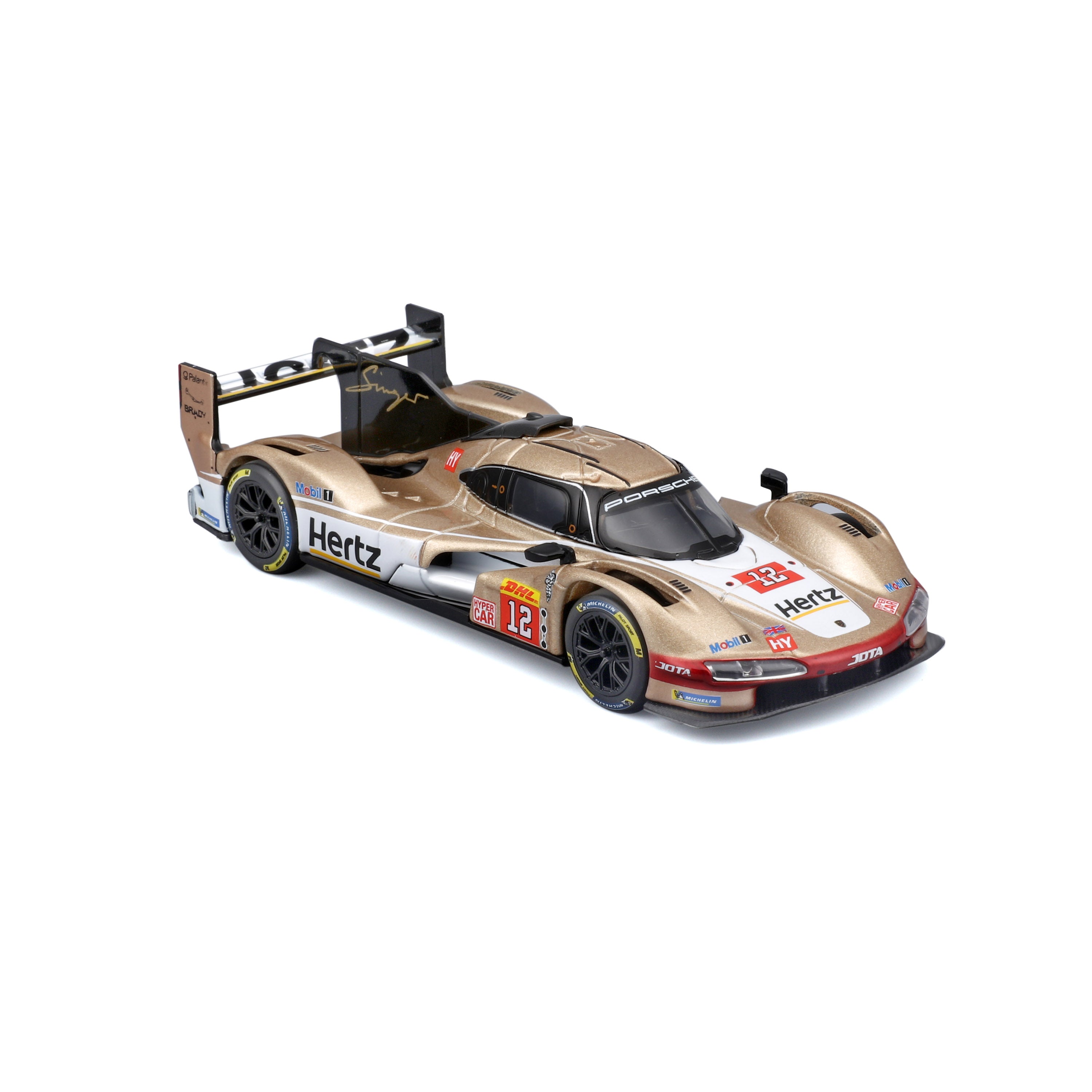 bburago-racing-porsche-963-12-modellauto-1-43-gold-mit-vitrine image 5